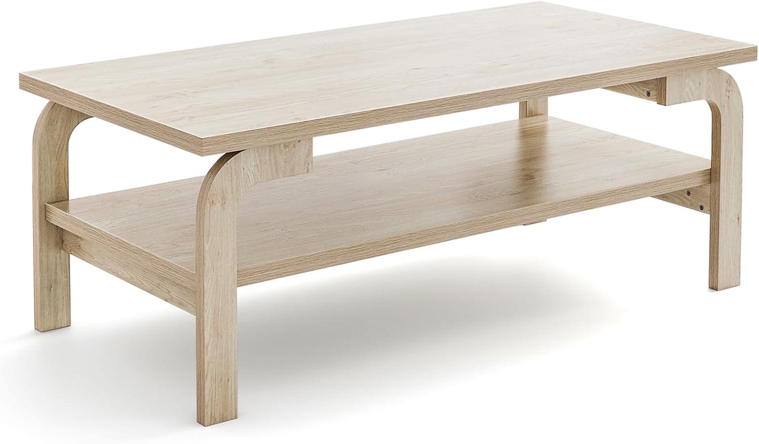image:imageGiantex 2Tier Coffee Table with Storage 47 Mid Century Rectangle Accent Table with Open Shelf Large Tabletop amp Curved Legs Rustic Style Wood Cocktail Center Table for Living Room NaturalNatural