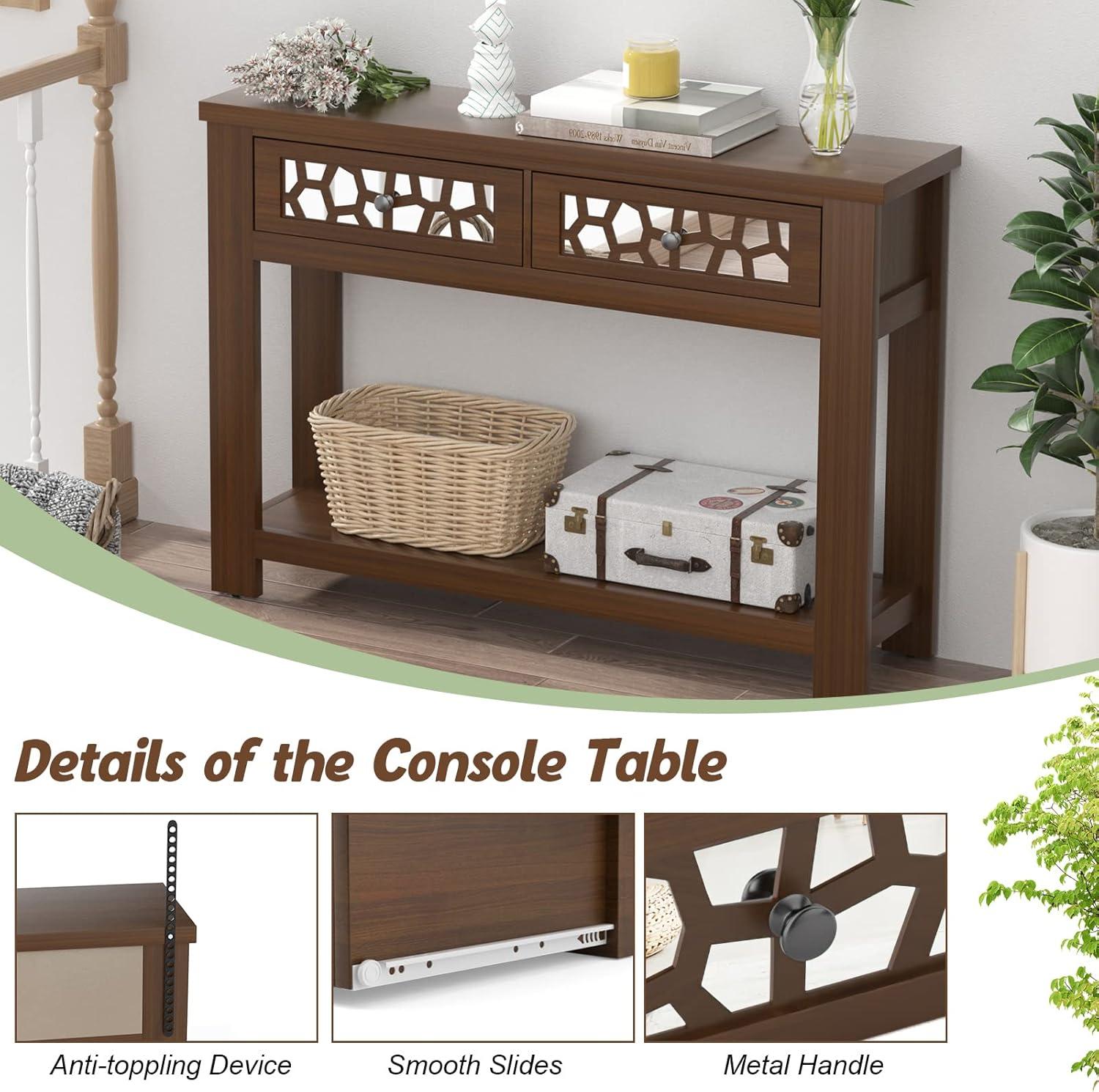 image:imageGiantex 2Tier Console Table with Drawers Wood Entryway Table with 2 Drawers amp Open Storage Shelf for Living Room Entryway Easy Assembly Rectangular Accent Table NaturalRustic Brown