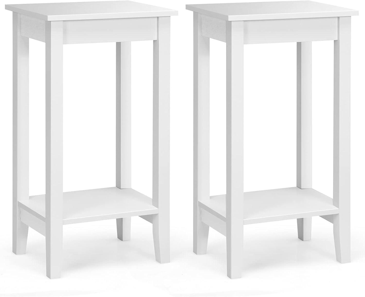 image:imageGiantex 2Tier End Table Tall Nightstand Simple Design Sofa Bedside Table with Versatile Shelf and Wooden Legs for Small Spaces Living Room Study Bedroom Narrow Telephone Table WhiteWhite