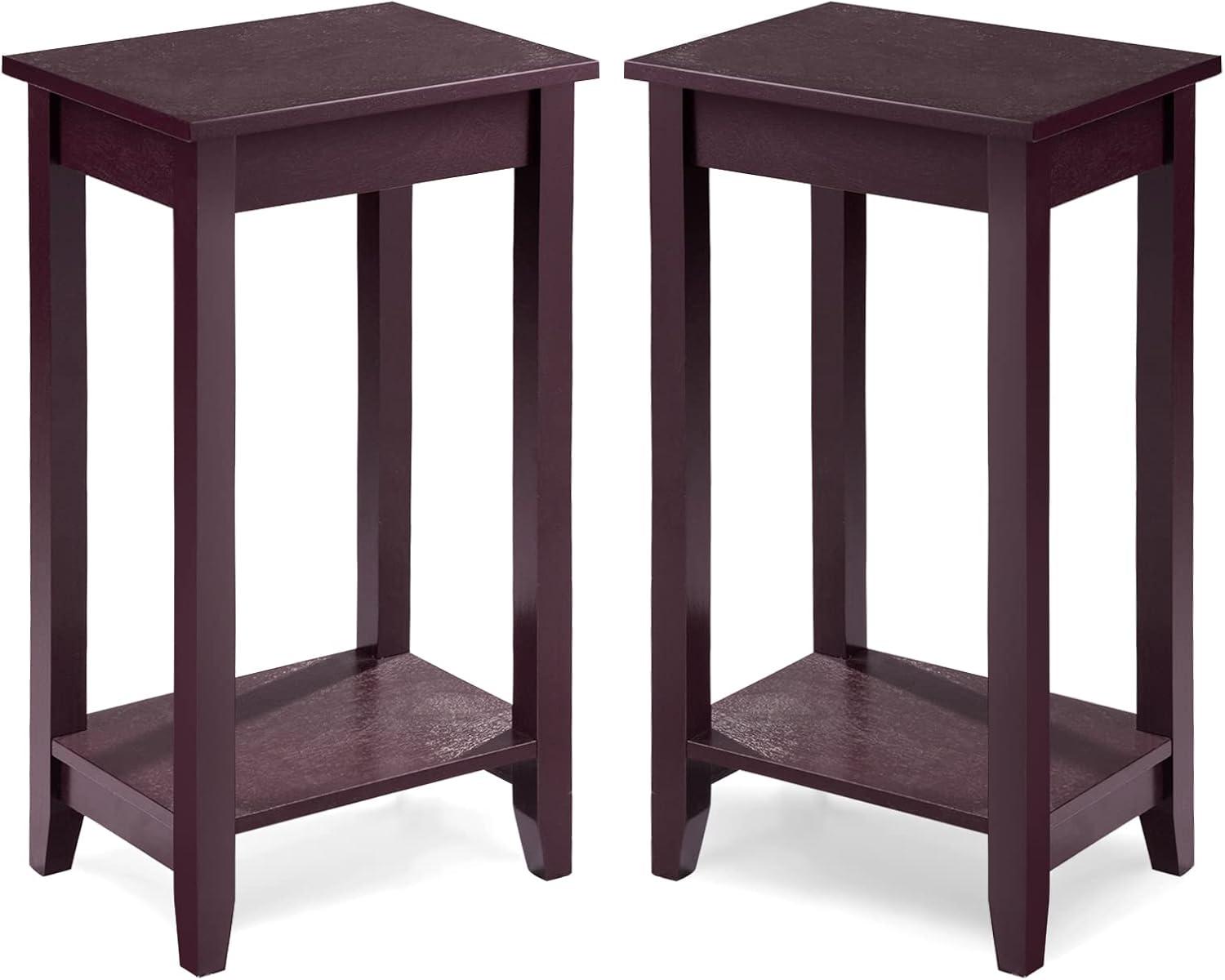 image:imageGiantex 2Tier End Table Tall Nightstand Simple Design Sofa Bedside Table with Versatile Shelf and Wooden Legs for Small Spaces Living Room Study Bedroom Narrow Telephone Table WhiteEspresso
