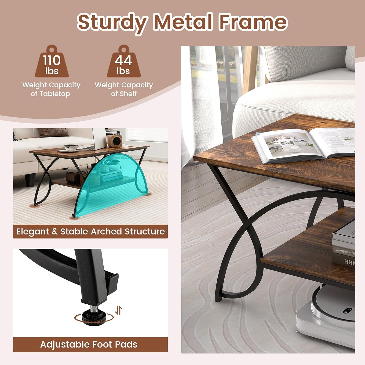 image:imageGiantex 2Tier Rectangular Coffee Table Faux Marble Table with Open Storage Shelf Black Finished Metal Frame Modern Center Table for Living Room Reception Room WhiteBlackCoffee