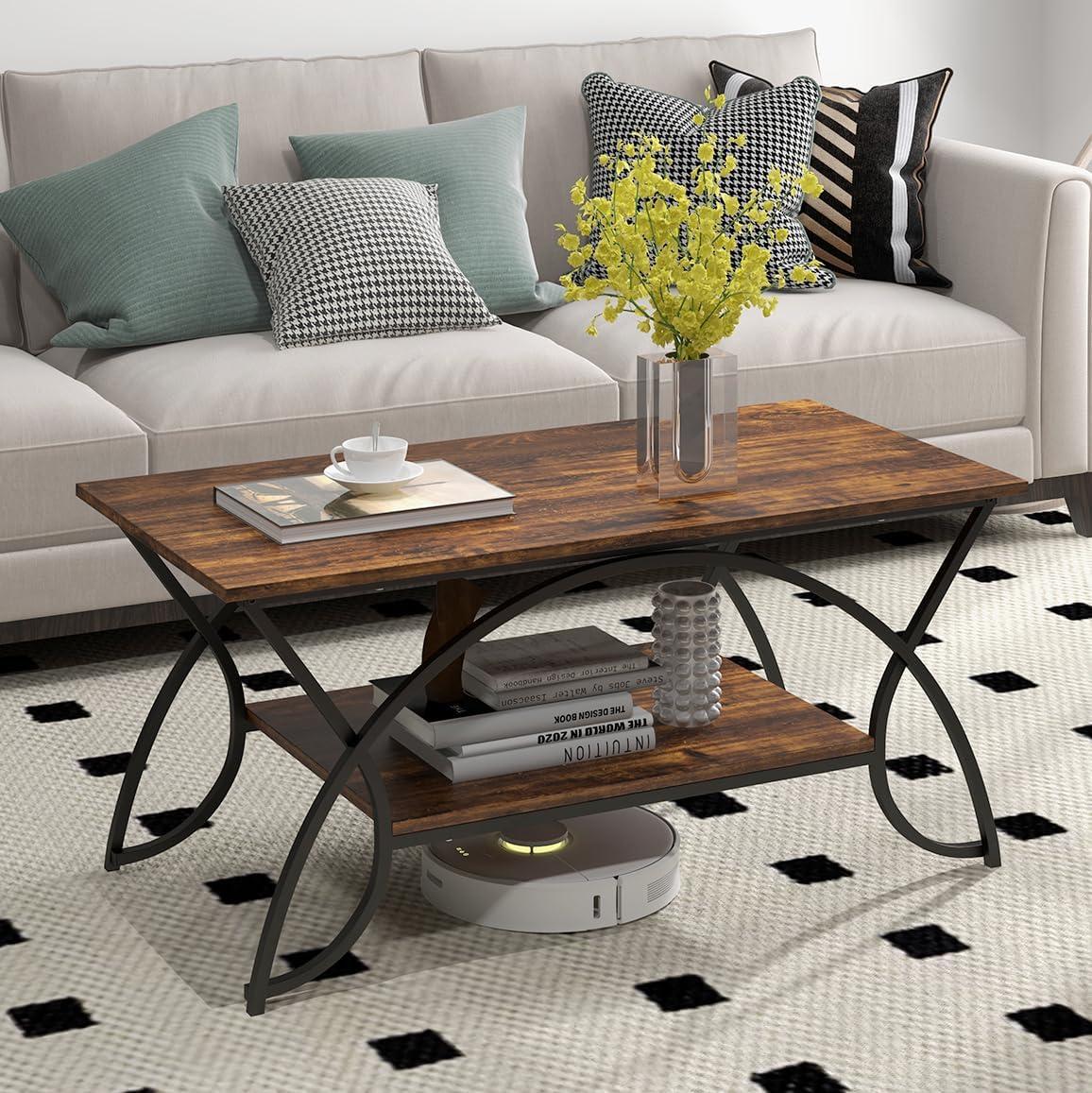 image:imageGiantex 2Tier Rectangular Coffee Table Faux Marble Table with Open Storage Shelf Black Finished Metal Frame Modern Center Table for Living Room Reception Room WhiteBlackCoffee