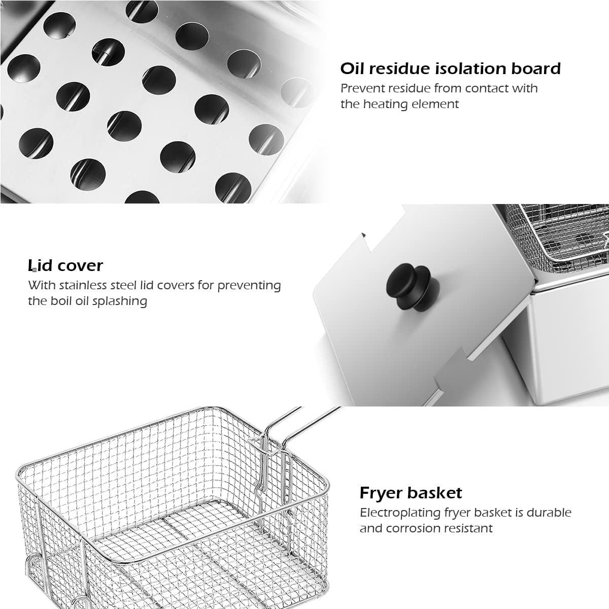 image:imageGiantex 3400W Commercial Deep Fryer Dual Tank 128QT Stainless Steel Electric Deep Fryer with 2 Baskets Lids and Temperature Control for French Fries Turkey Chicken Restaurant Home Kitchen13Lengthx17Wx115H