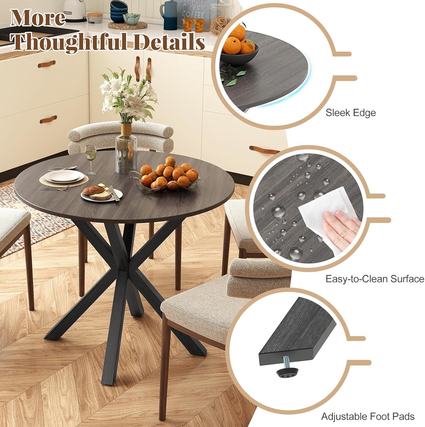 image:imageGiantex 36 Round Wood Dining Table Farmhouse Kitchen Table with Intersecting Pedestal Base amp Solid Rubber Wood Legs Vintage Coffee Tables for Dinette Small Spaces Restaurant BrownBlack Wood Grain
