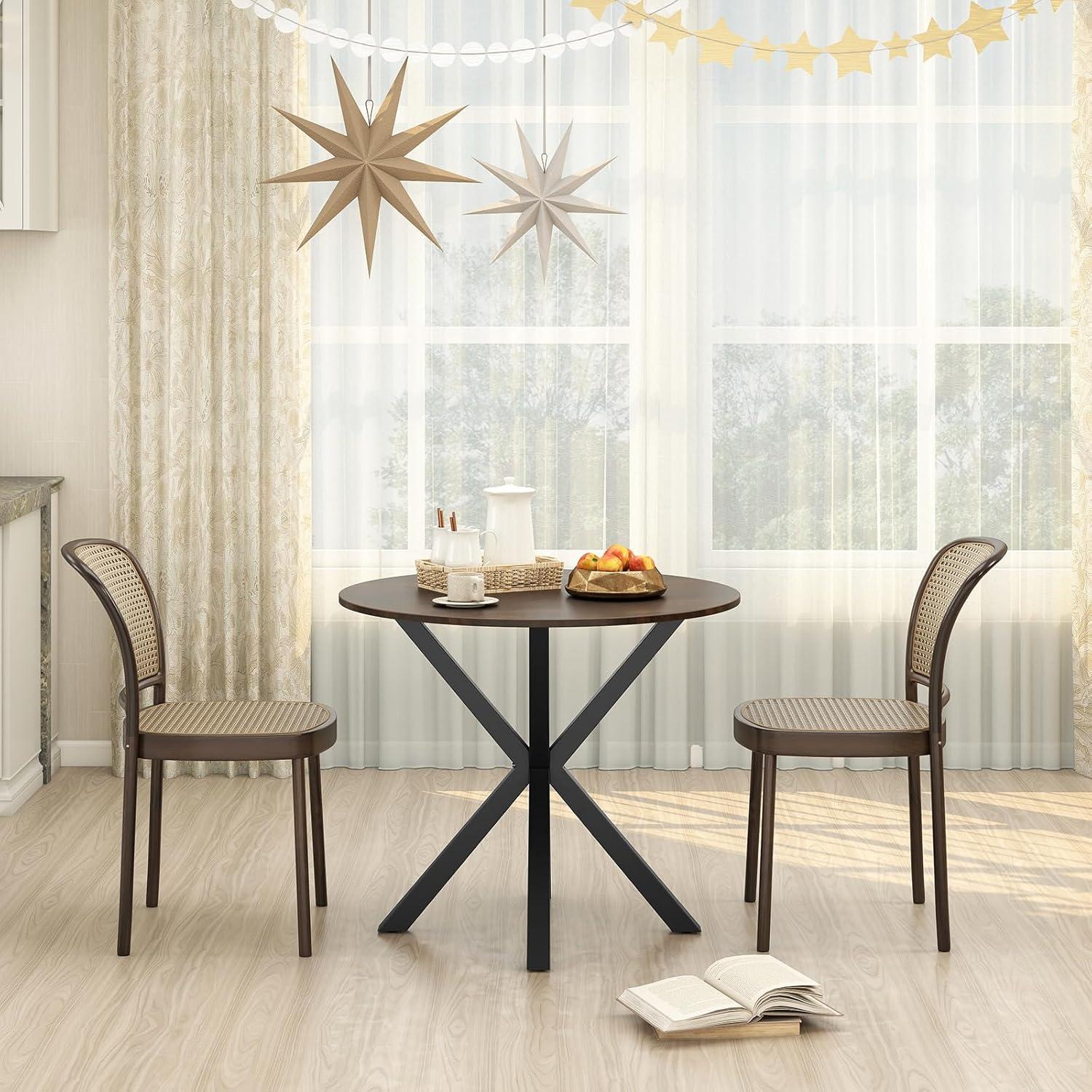 image:imageGiantex 36 Round Wood Dining Table Farmhouse Kitchen Table with Intersecting Pedestal Base amp Solid Rubber Wood Legs Vintage Coffee Tables for Dinette Small Spaces Restaurant BrownEspresso