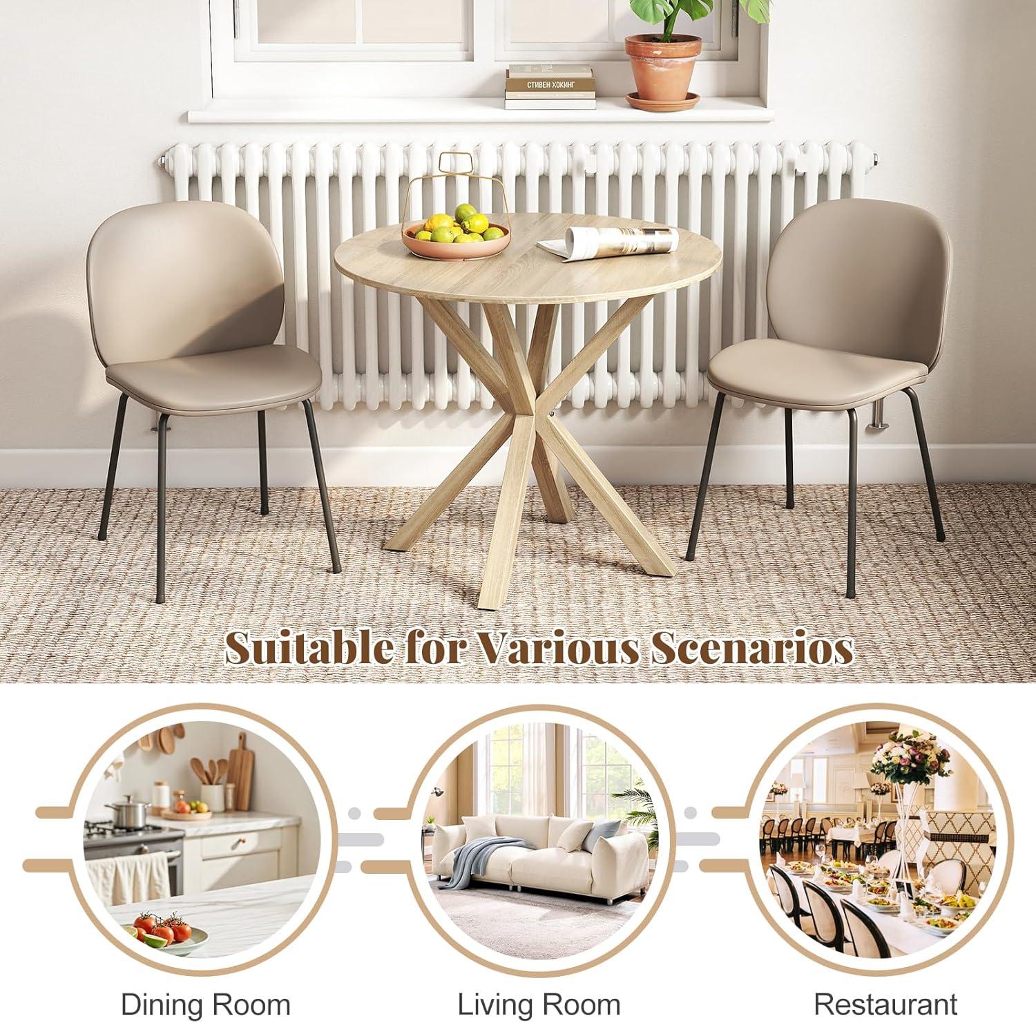 image:imageGiantex 36 Round Wood Dining Table Farmhouse Kitchen Table with Intersecting Pedestal Base amp Solid Rubber Wood Legs Vintage Coffee Tables for Dinette Small Spaces Restaurant BrownOak