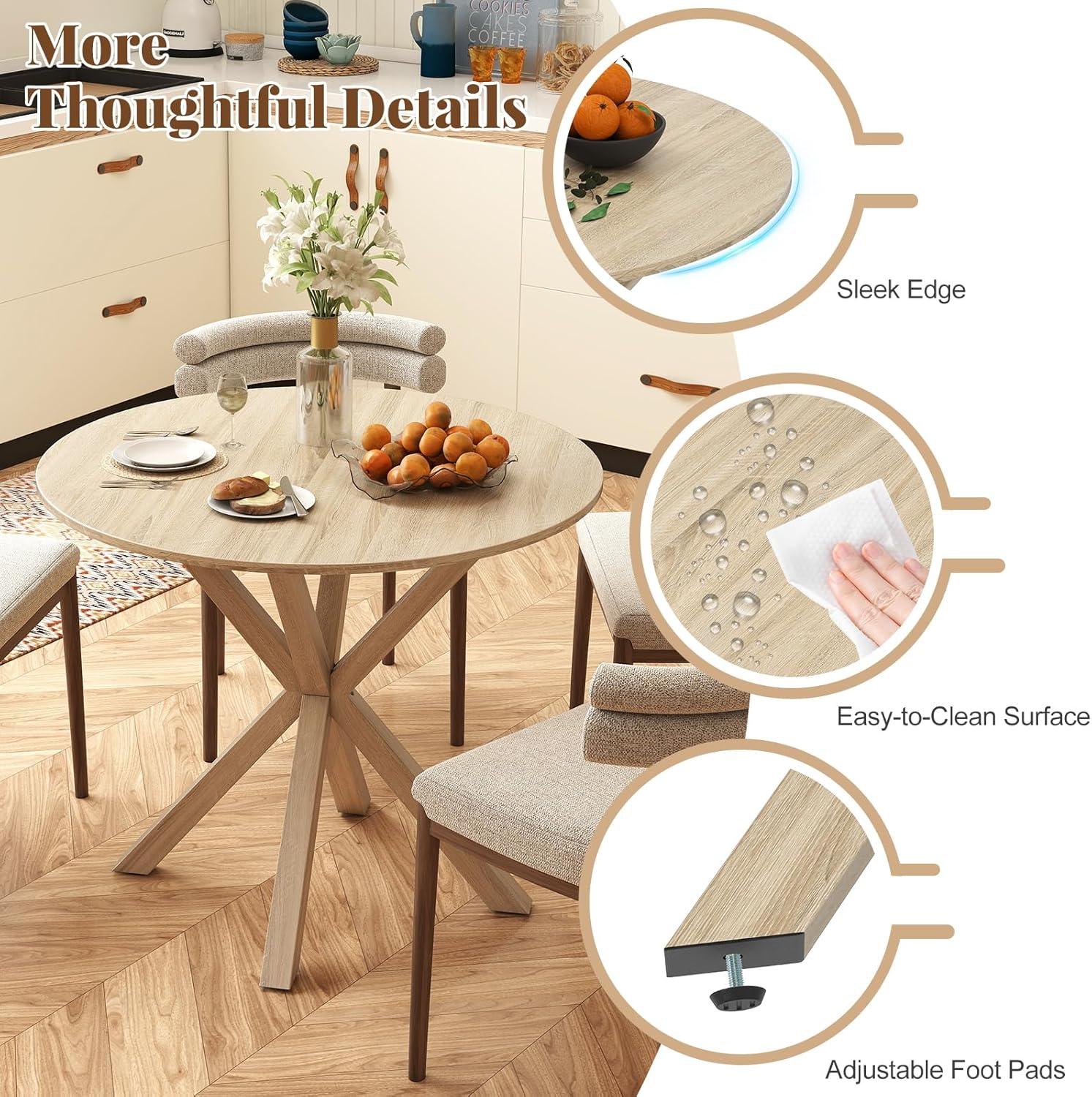 image:imageGiantex 36 Round Wood Dining Table Farmhouse Kitchen Table with Intersecting Pedestal Base amp Solid Rubber Wood Legs Vintage Coffee Tables for Dinette Small Spaces Restaurant BrownOak