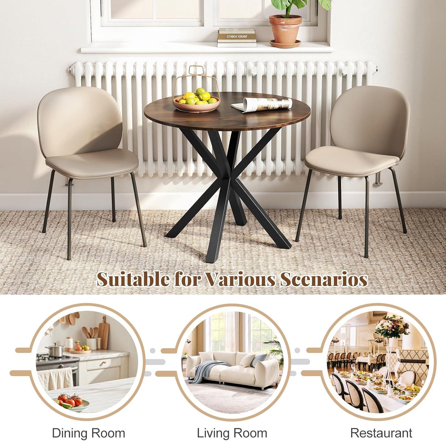 image:imageGiantex 36 Round Wood Dining Table Farmhouse Kitchen Table with Intersecting Pedestal Base amp Solid Rubber Wood Legs Vintage Coffee Tables for Dinette Small Spaces Restaurant BrownEspresso