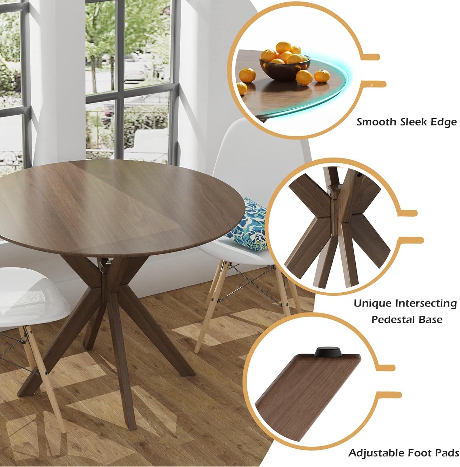 image:imageGiantex 36 Round Wood Dining Table Farmhouse Kitchen Table with Intersecting Pedestal Base amp Solid Rubber Wood Legs Vintage Coffee Tables for Dinette Small Spaces Restaurant BrownBrown
