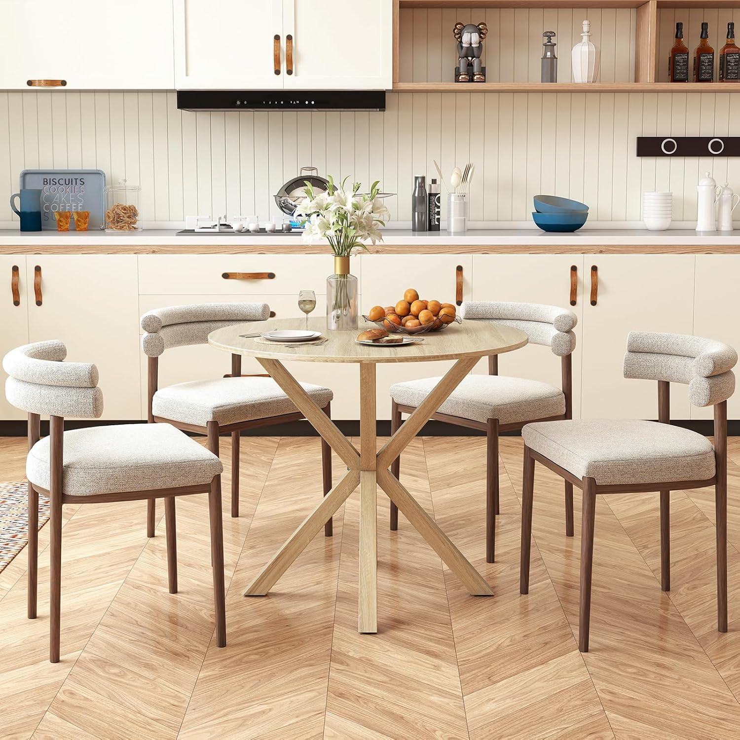 image:imageGiantex 36 Round Wood Dining Table Farmhouse Kitchen Table with Intersecting Pedestal Base amp Solid Rubber Wood Legs Vintage Coffee Tables for Dinette Small Spaces Restaurant BrownOak