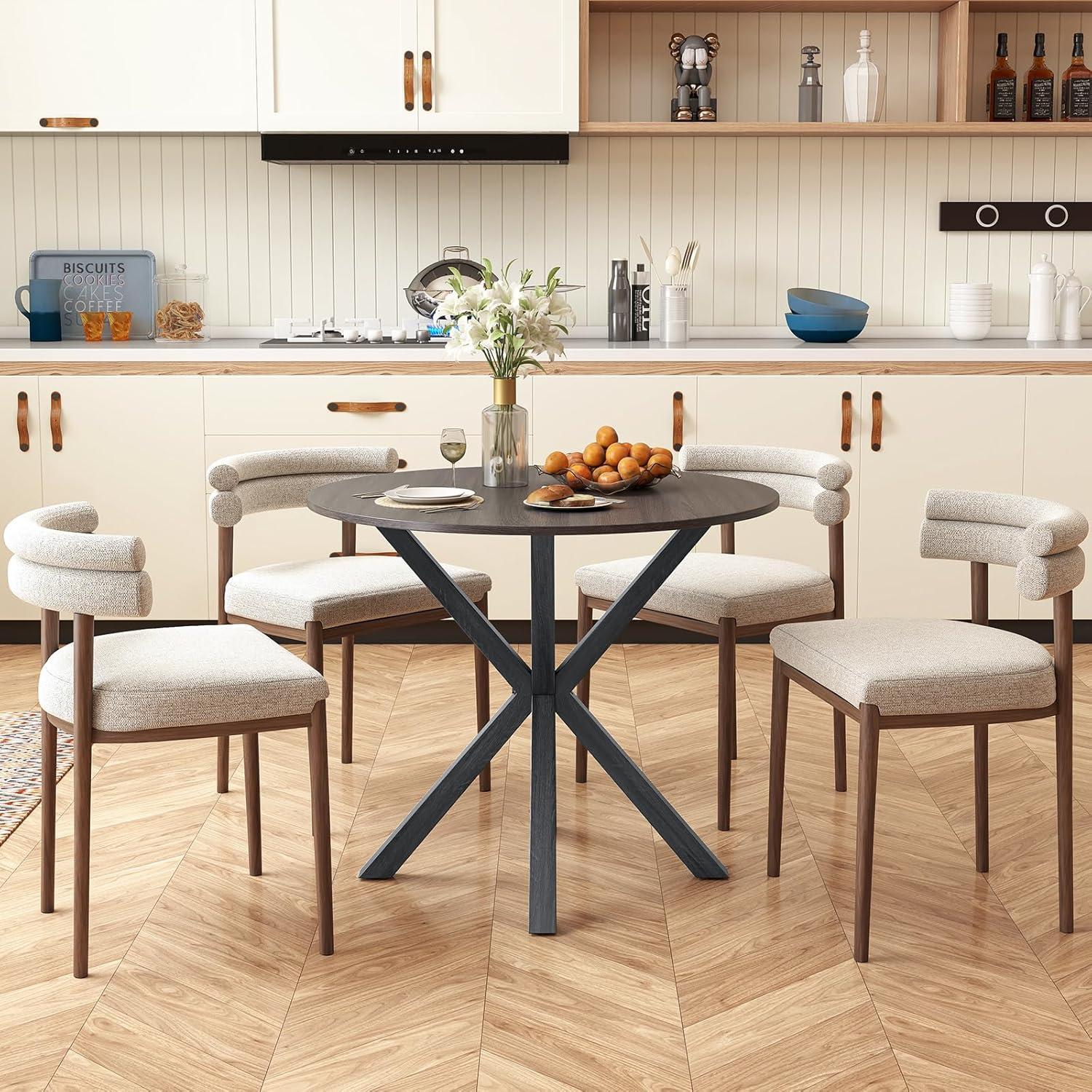 image:imageGiantex 36 Round Wood Dining Table Farmhouse Kitchen Table with Intersecting Pedestal Base amp Solid Rubber Wood Legs Vintage Coffee Tables for Dinette Small Spaces Restaurant BrownBlack Wood Grain