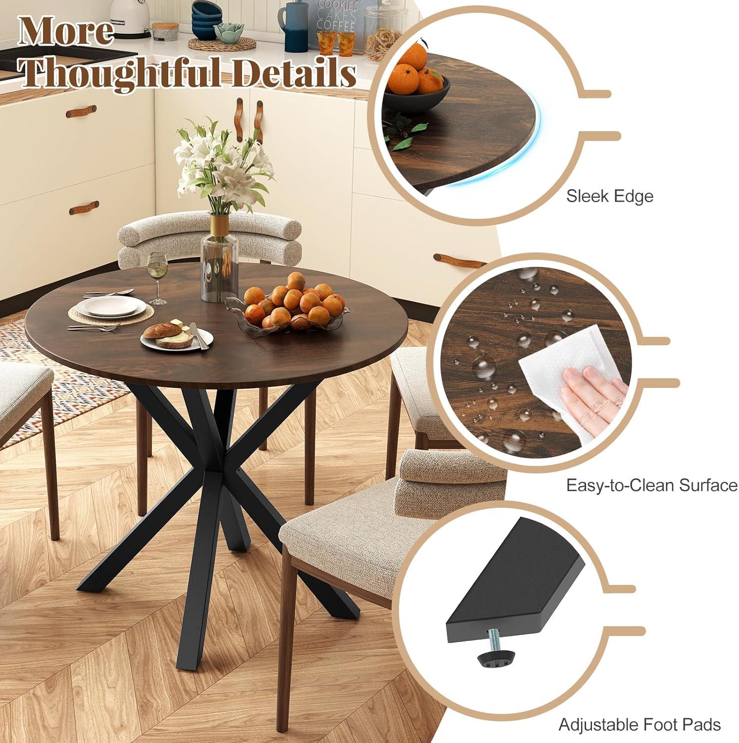 image:imageGiantex 36 Round Wood Dining Table Farmhouse Kitchen Table with Intersecting Pedestal Base amp Solid Rubber Wood Legs Vintage Coffee Tables for Dinette Small Spaces Restaurant BrownEspresso