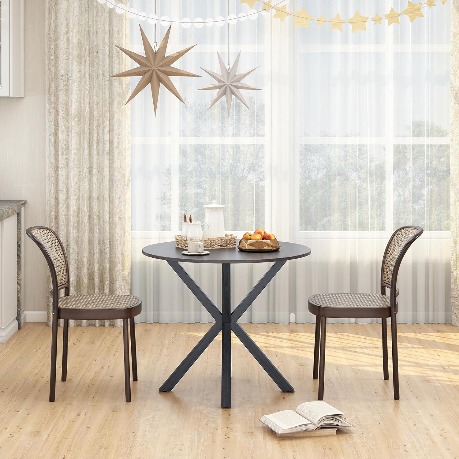 image:imageGiantex 36 Round Wood Dining Table Farmhouse Kitchen Table with Intersecting Pedestal Base amp Solid Rubber Wood Legs Vintage Coffee Tables for Dinette Small Spaces Restaurant BrownBlack Wood Grain