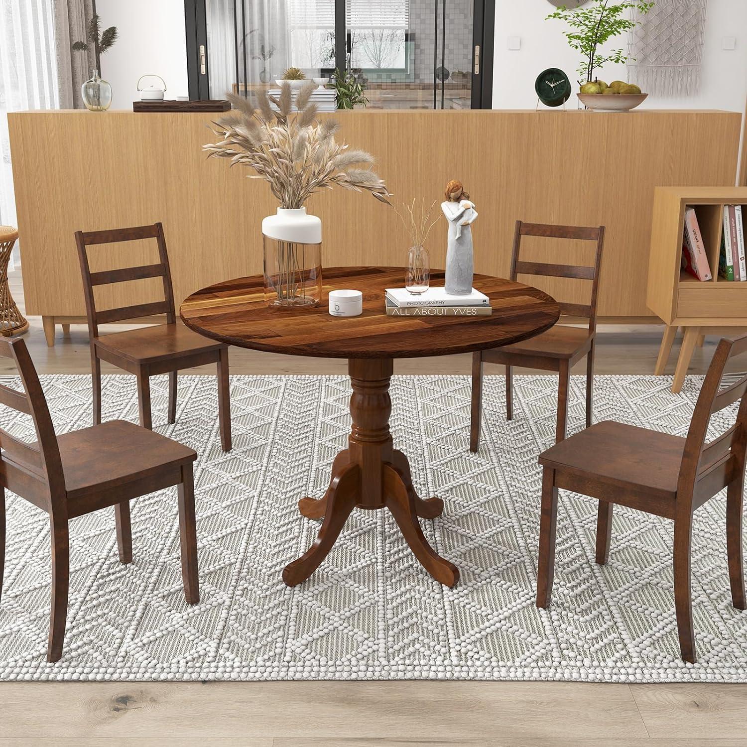 image:imageGiantex 39Inches Round Rubber Wood Dining Table for 4 with Legs 220 Lbs Capacity Kitchen Table for Dining Room Living Room Restaurant Dinner Dinette WalnutWalnut