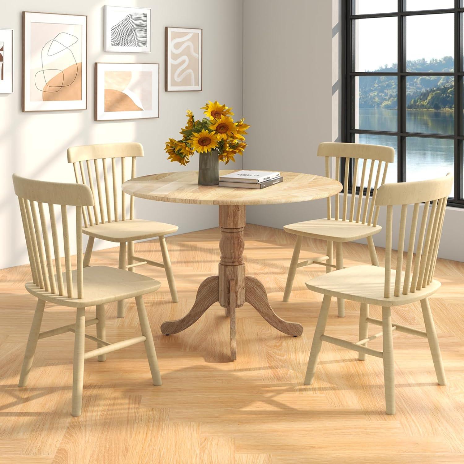 image:imageGiantex 39Inches Round Rubber Wood Dining Table for 4 with Legs 220 Lbs Capacity Kitchen Table for Dining Room Living Room Restaurant Dinner Dinette WalnutNatural