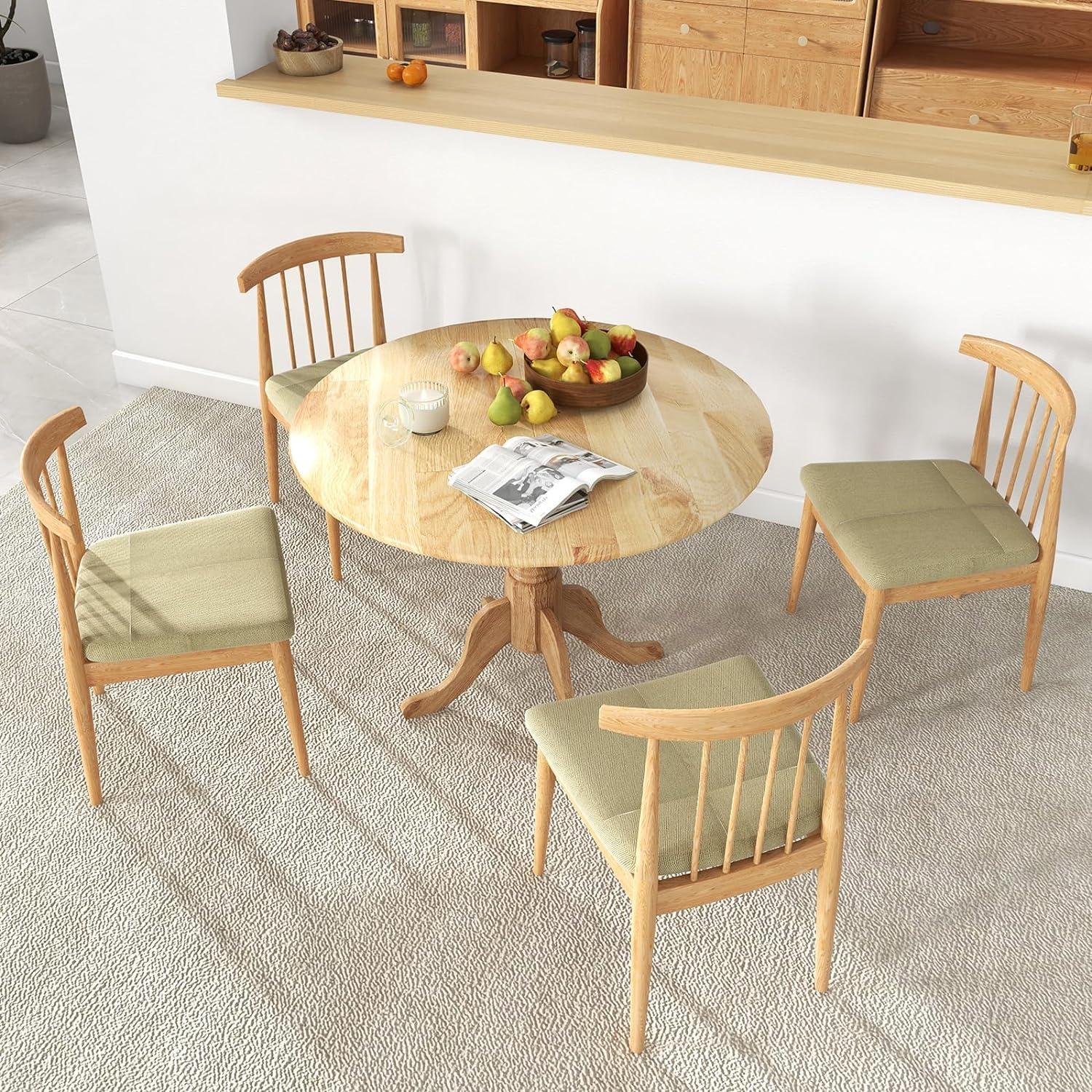 image:imageGiantex 39Inches Round Rubber Wood Dining Table for 4 with Legs 220 Lbs Capacity Kitchen Table for Dining Room Living Room Restaurant Dinner Dinette WalnutNatural