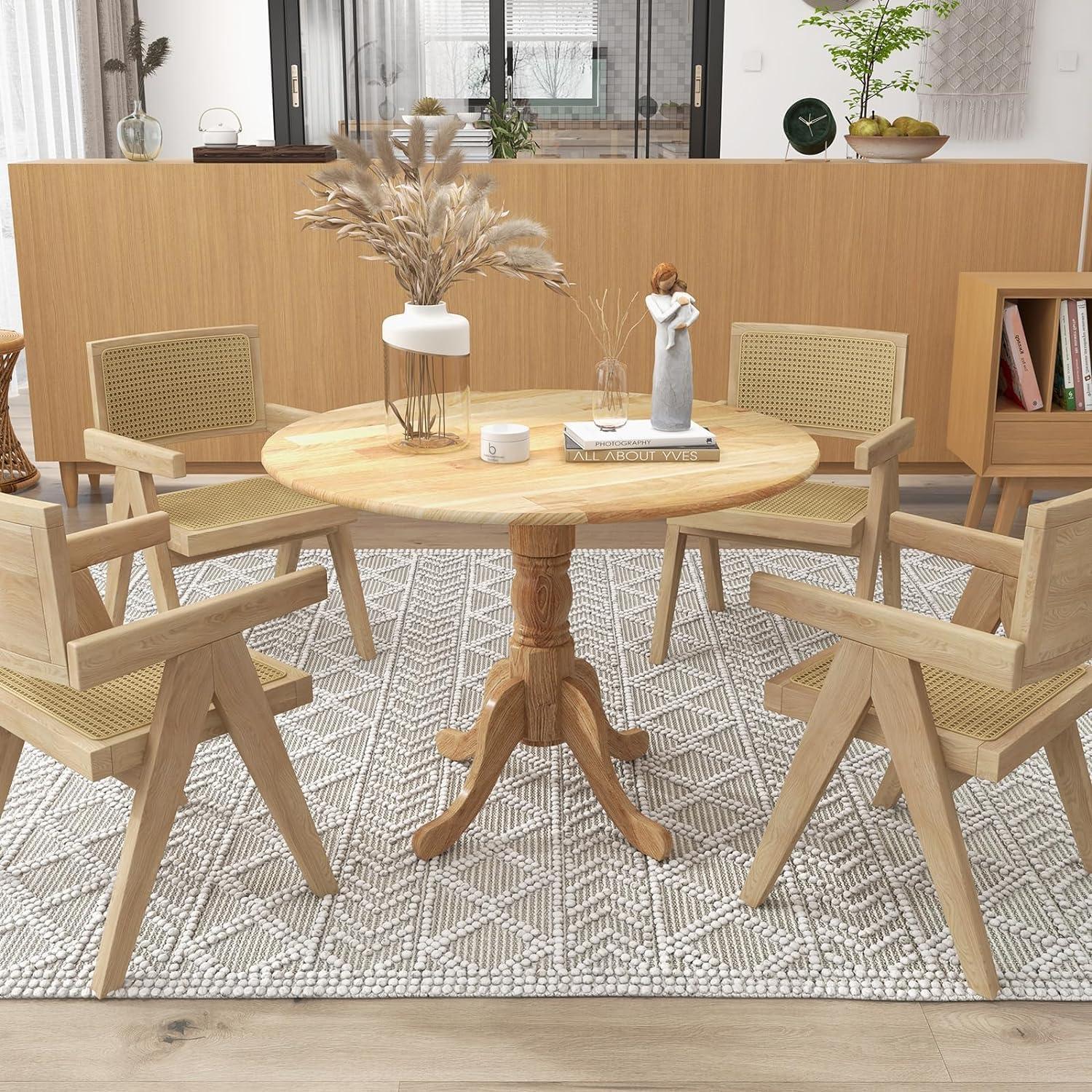 image:imageGiantex 39Inches Round Rubber Wood Dining Table for 4 with Legs 220 Lbs Capacity Kitchen Table for Dining Room Living Room Restaurant Dinner Dinette WalnutNatural