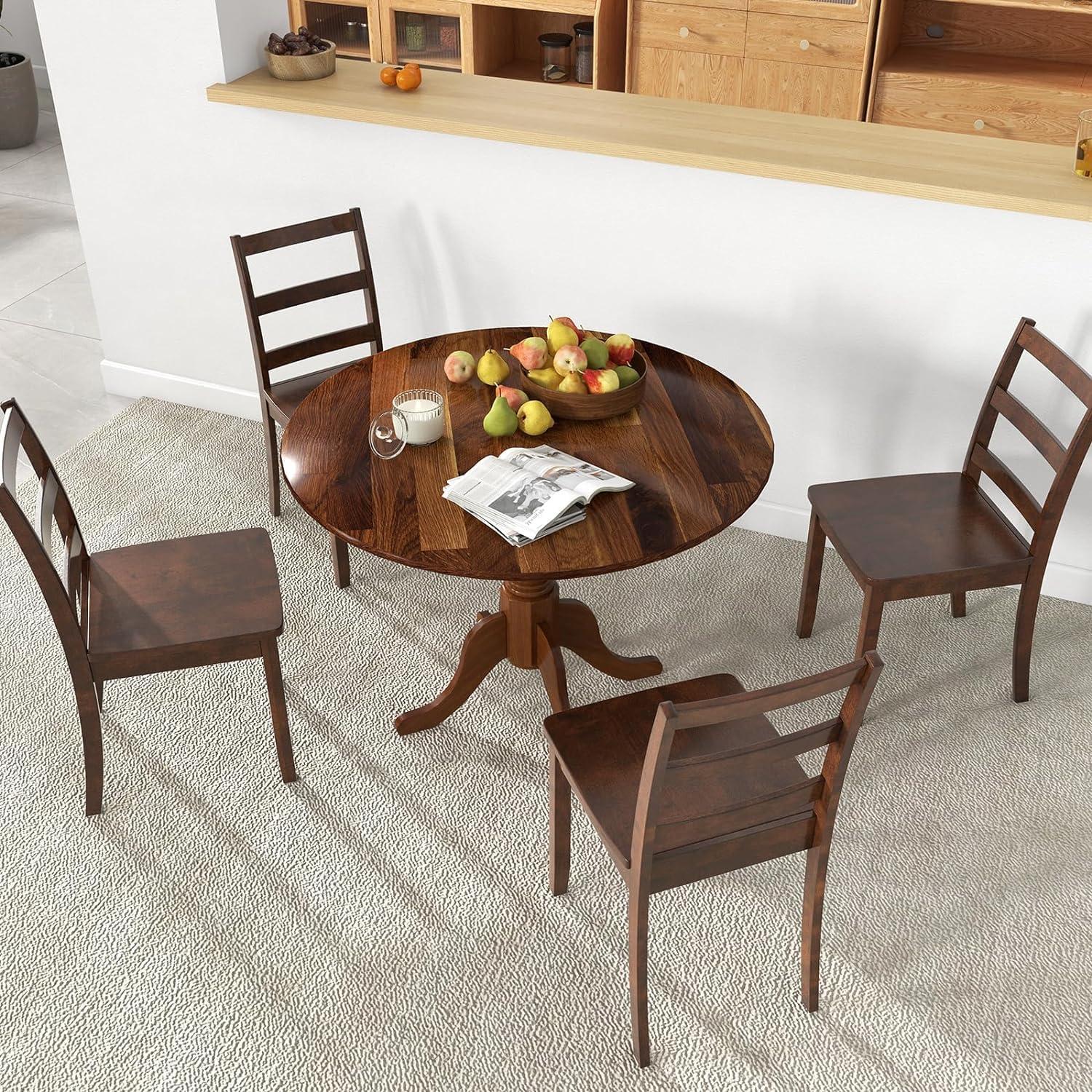 image:imageGiantex 39Inches Round Rubber Wood Dining Table for 4 with Legs 220 Lbs Capacity Kitchen Table for Dining Room Living Room Restaurant Dinner Dinette WalnutWalnut