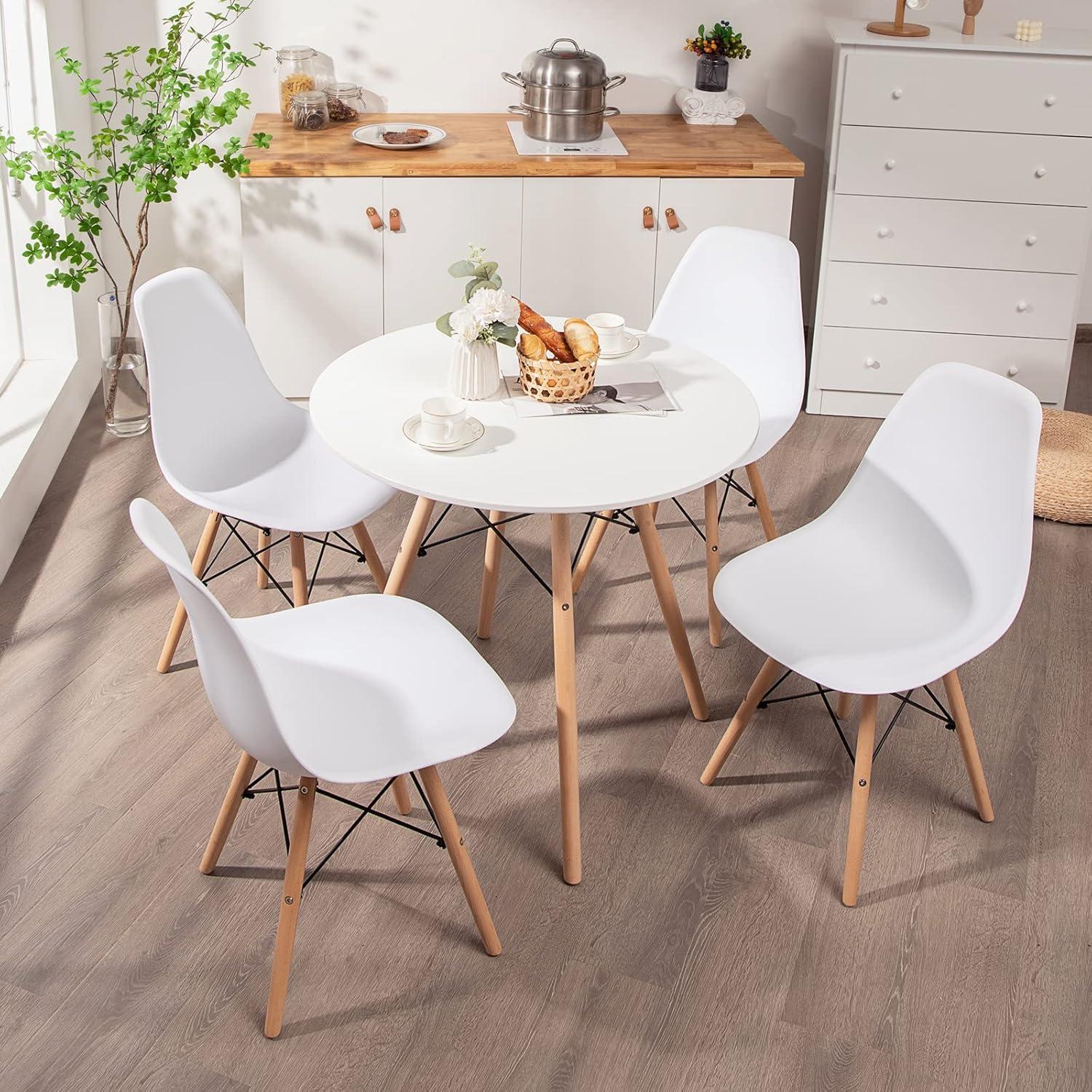 image:imageGiantex 3Piece Dining Table Set Modern Round 315 D Dining Table amp 2 DSW Chairs WSolid Wood Legs Home Furniture Set for Small Spaces Dining Room Kitchen Restaurant White