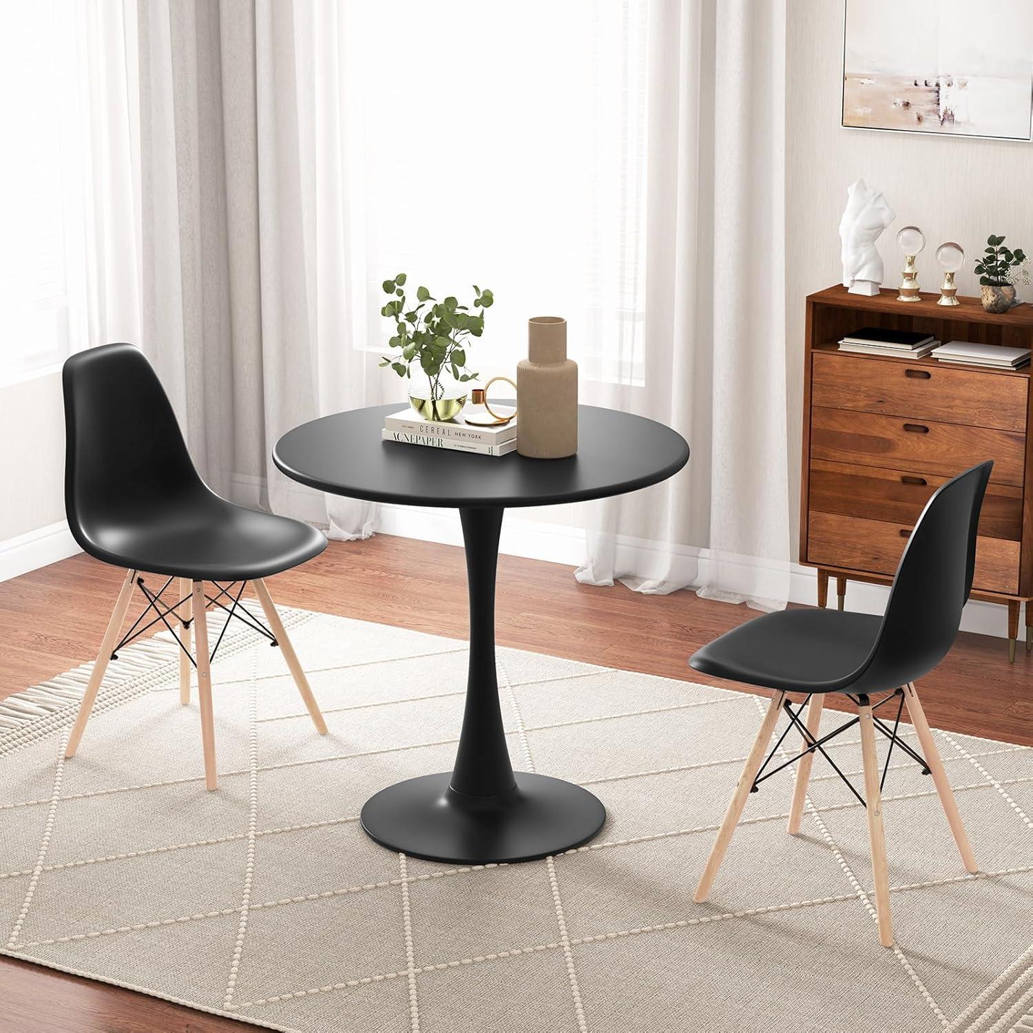 image:imageGiantex 3Piece Dining Table Set for 2 Kitchen Table Chairs Set with 32 Round Table Dining Chairs Dinette Table Set for Small Spaces Breakfast Nook Table Set Dining Room Table Set BlackWhiteBlack