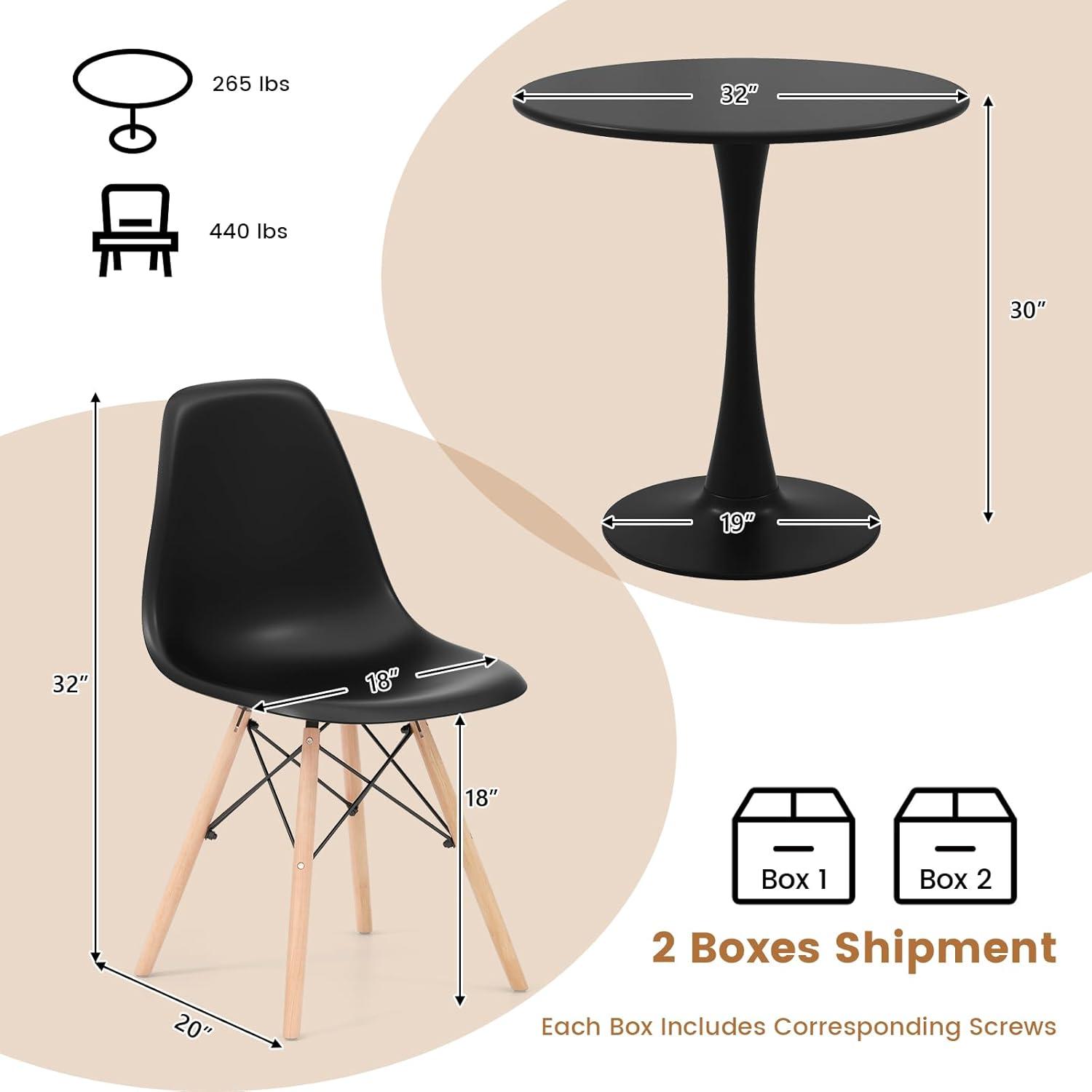 image:imageGiantex 3Piece Dining Table Set for 2 Kitchen Table Chairs Set with 32 Round Table Dining Chairs Dinette Table Set for Small Spaces Breakfast Nook Table Set Dining Room Table Set BlackWhiteBlack