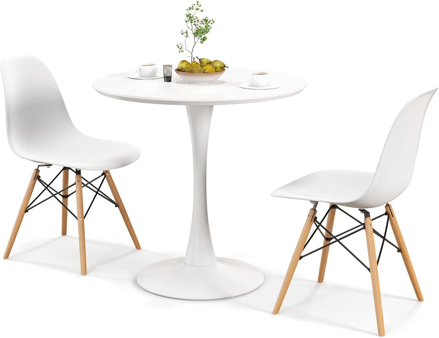 image:imageGiantex 3Piece Dining Table Set for 2 Kitchen Table Chairs Set with 32 Round Table Dining Chairs Dinette Table Set for Small Spaces Breakfast Nook Table Set Dining Room Table Set BlackWhiteWhite