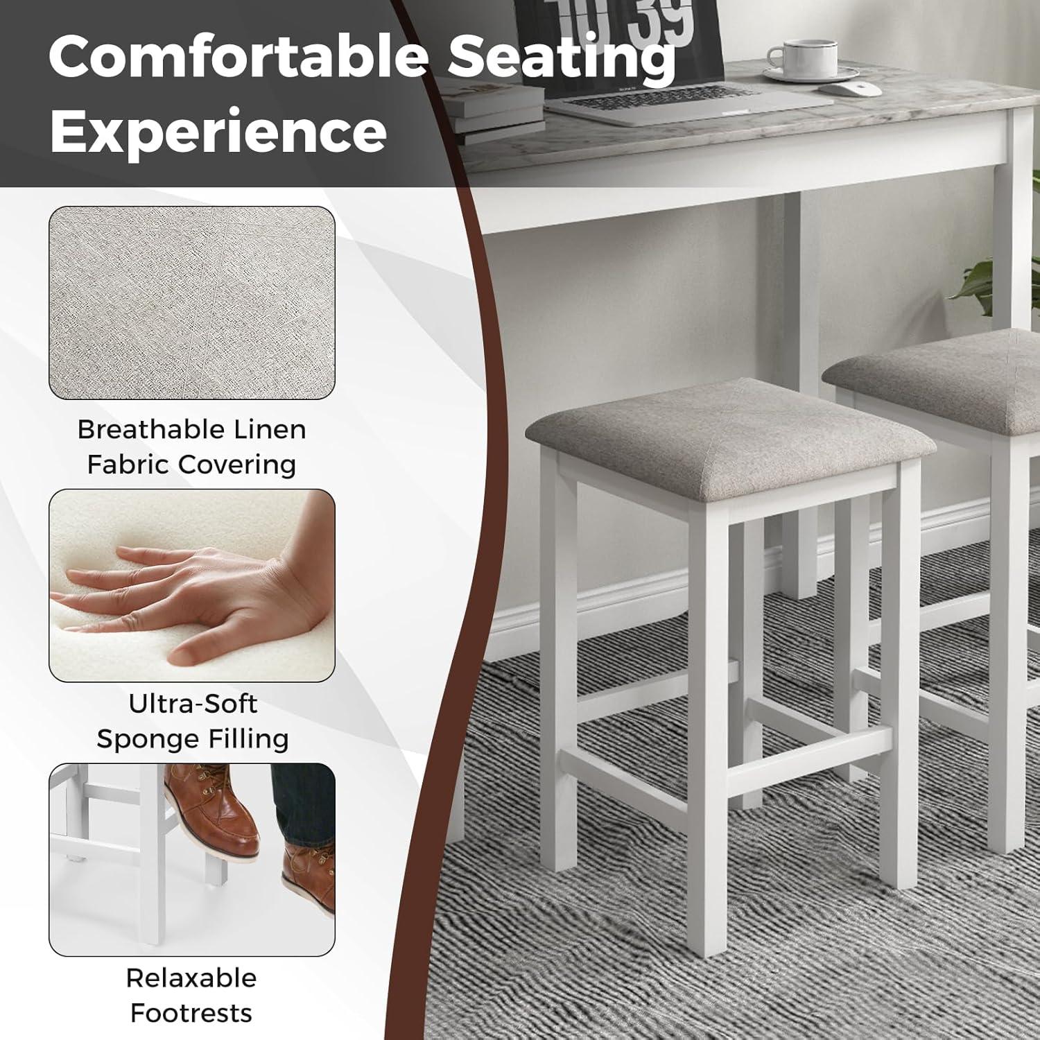 image:imageGiantex 3Pieces Dining Table Set for 2 Counter Height Table with 2 Bar Stools Wood Legs Dinette Set for Small Space Breakfast Nook Kitchen Dinner WhiteGreyWhiteGrey