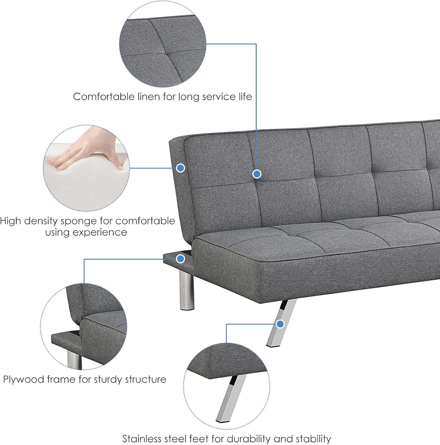 image:imageGiantex 3Seat Convertible Sofa Bed Sofa Bed w 3 Adjustable Angles Line Fabric amp HighDensity Sponge Durable Wood Frame ampSturdy StainlessSteel Feet Suitable for Living Room Bedroom