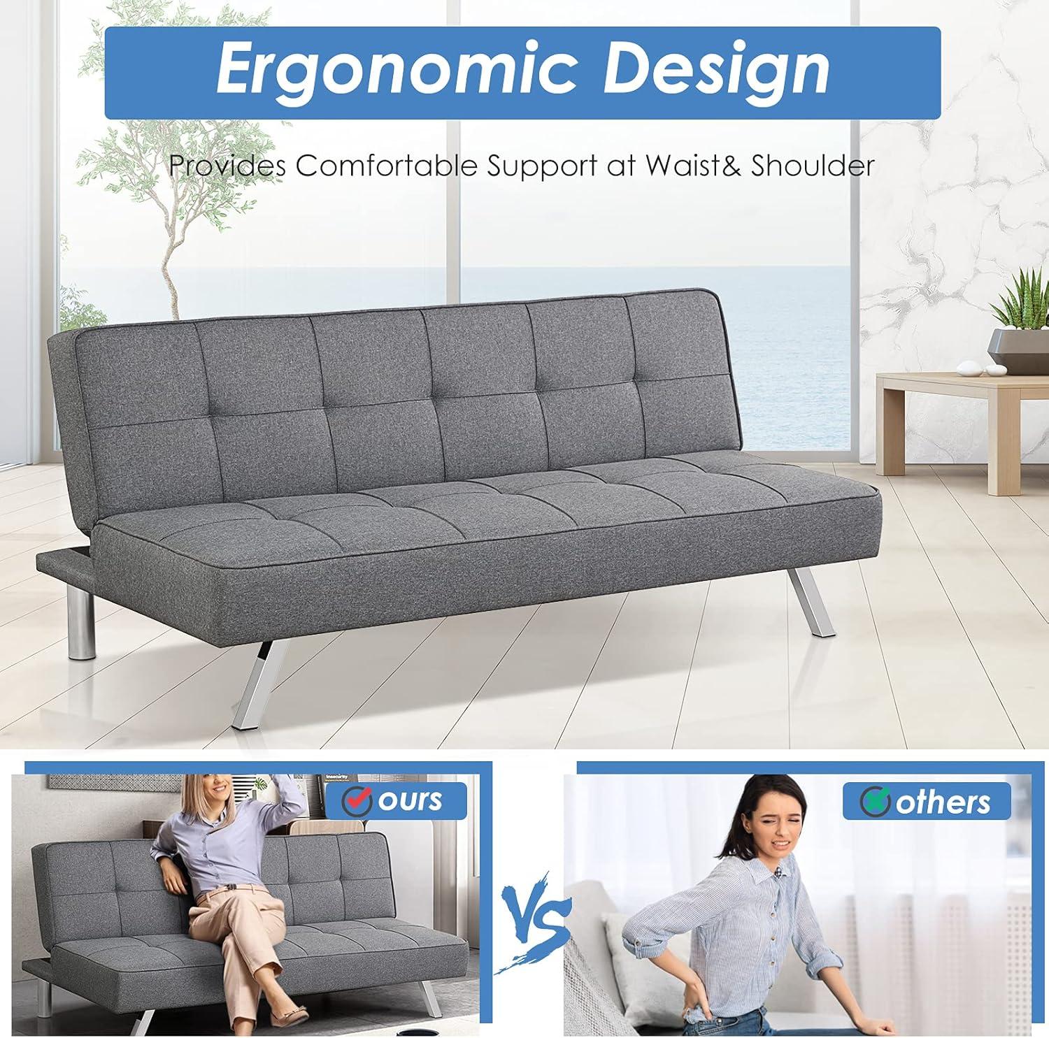 image:imageGiantex 3Seat Convertible Sofa Bed Sofa Bed w 3 Adjustable Angles Line Fabric amp HighDensity Sponge Durable Wood Frame ampSturdy StainlessSteel Feet Suitable for Living Room Bedroom