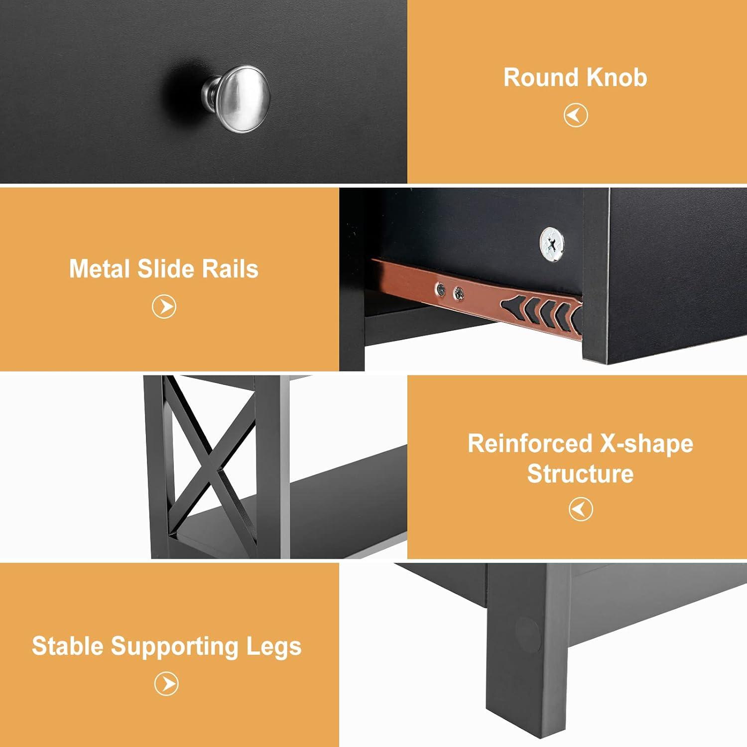 image:imageGiantex 3Tier Console Table with Drawers Narrow Entryway Table wStorage Shelves XDesign Sofa Side Tables for Hallway Modern Entry Tables for Foyer Living Room Bedroom BlackBlack