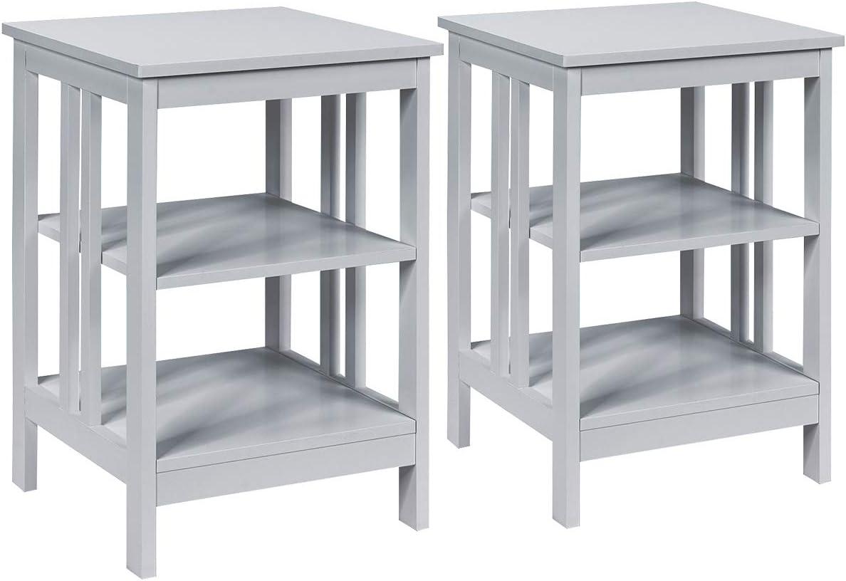 image:imageGiantex 3Tier Nightstand Modern Side Table with Storage Shelves and Reinforced Bars Versatile Bedside Tables Wooden End Table Night Stand for Bedroom Living Room Easy Assembly BlackGrey