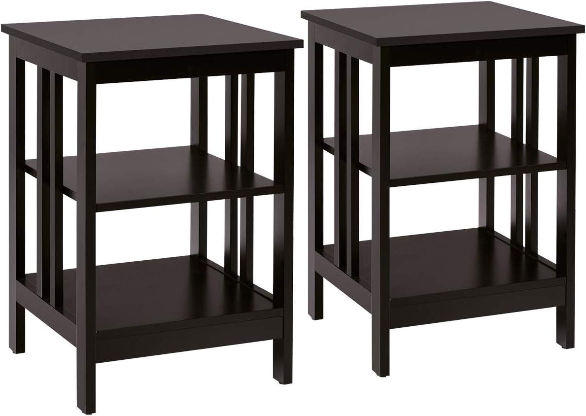 image:imageGiantex 3Tier Nightstand Modern Side Table with Storage Shelves and Reinforced Bars Versatile Bedside Tables Wooden End Table Night Stand for Bedroom Living Room Easy Assembly BlackEspresso