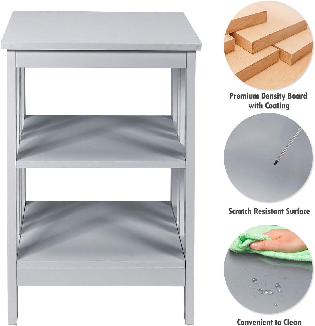 image:imageGiantex 3Tier Nightstand Modern Side Table with Storage Shelves and Reinforced Bars Versatile Bedside Tables Wooden End Table Night Stand for Bedroom Living Room Easy Assembly BlackGrey