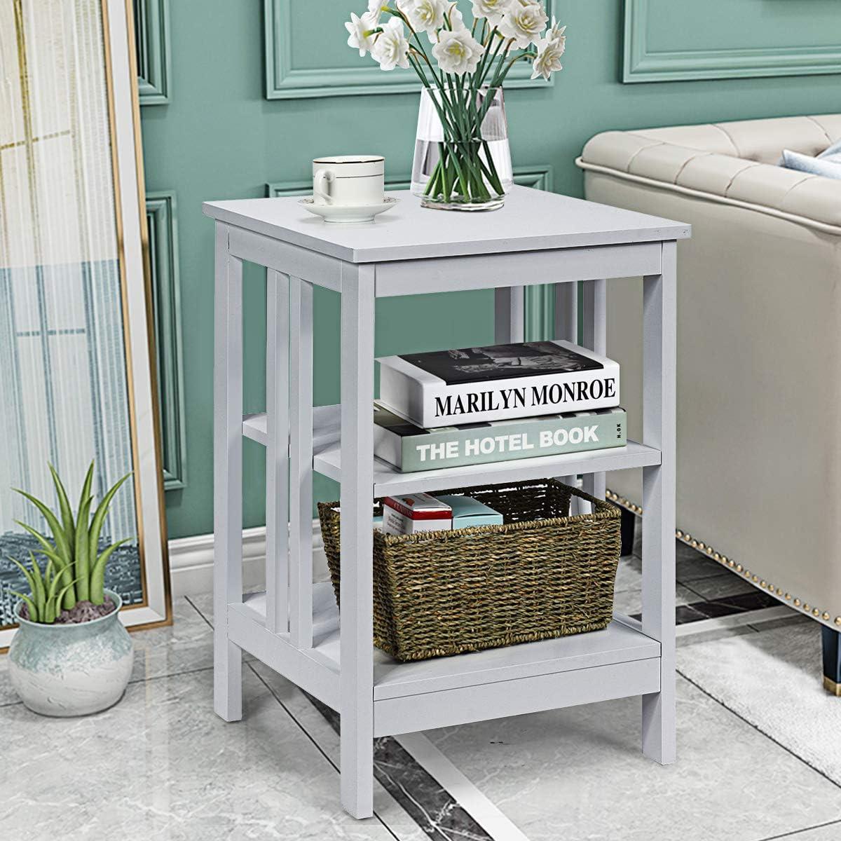 image:imageGiantex 3Tier Nightstand Modern Side Table with Storage Shelves and Reinforced Bars Versatile Bedside Tables Wooden End Table Night Stand for Bedroom Living Room Easy Assembly BlackGrey