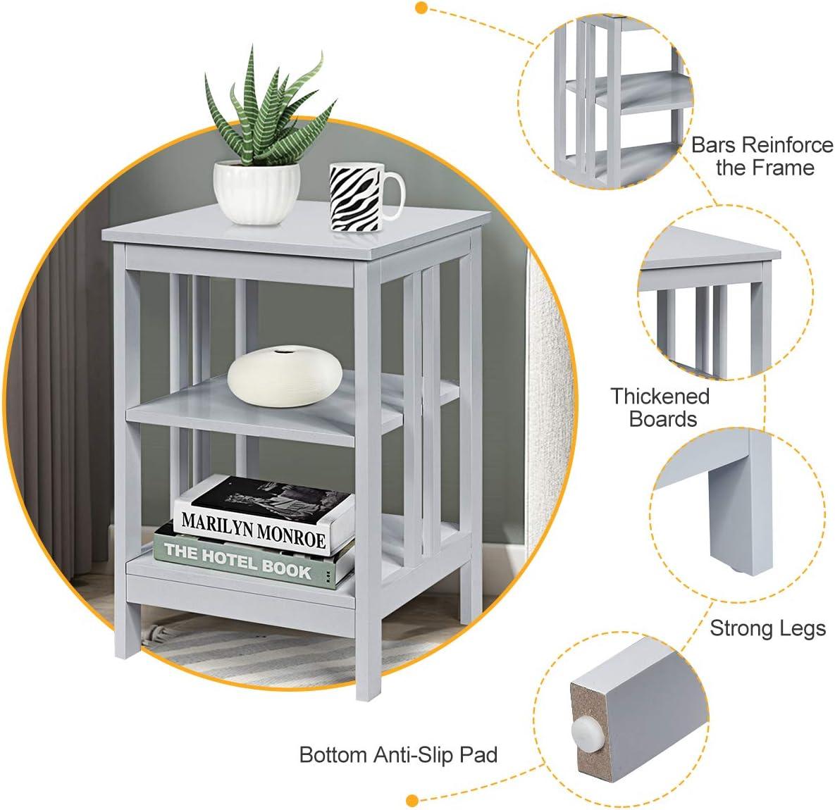 image:imageGiantex 3Tier Nightstand Modern Side Table with Storage Shelves and Reinforced Bars Versatile Bedside Tables Wooden End Table Night Stand for Bedroom Living Room Easy Assembly BlackGrey