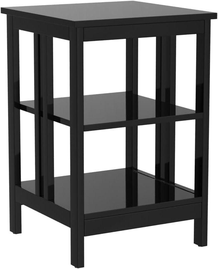 image:imageGiantex 3Tier Nightstand Modern Side Table with Storage Shelves and Reinforced Bars Versatile Bedside Tables Wooden End Table Night Stand for Bedroom Living Room Easy Assembly BlackBlack