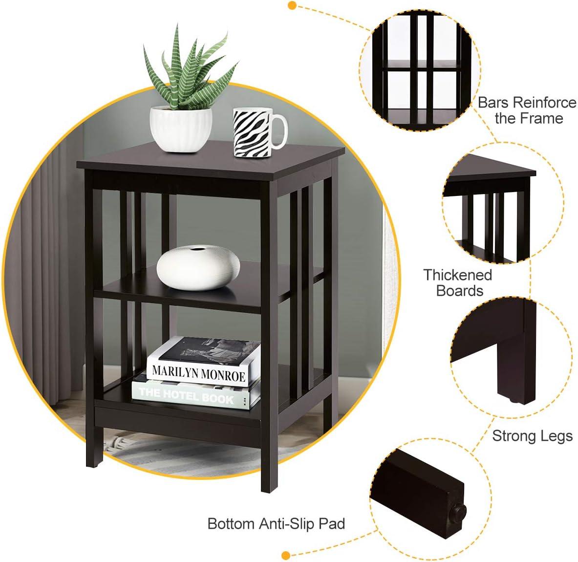 image:imageGiantex 3Tier Nightstand Modern Side Table with Storage Shelves and Reinforced Bars Versatile Bedside Tables Wooden End Table Night Stand for Bedroom Living Room Easy Assembly BlackEspresso