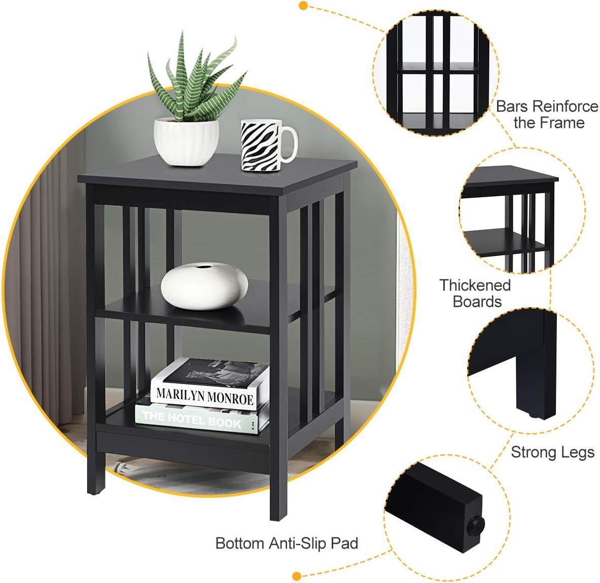 image:imageGiantex 3Tier Nightstand Modern Side Table with Storage Shelves and Reinforced Bars Versatile Bedside Tables Wooden End Table Night Stand for Bedroom Living Room Easy Assembly BlackBlack