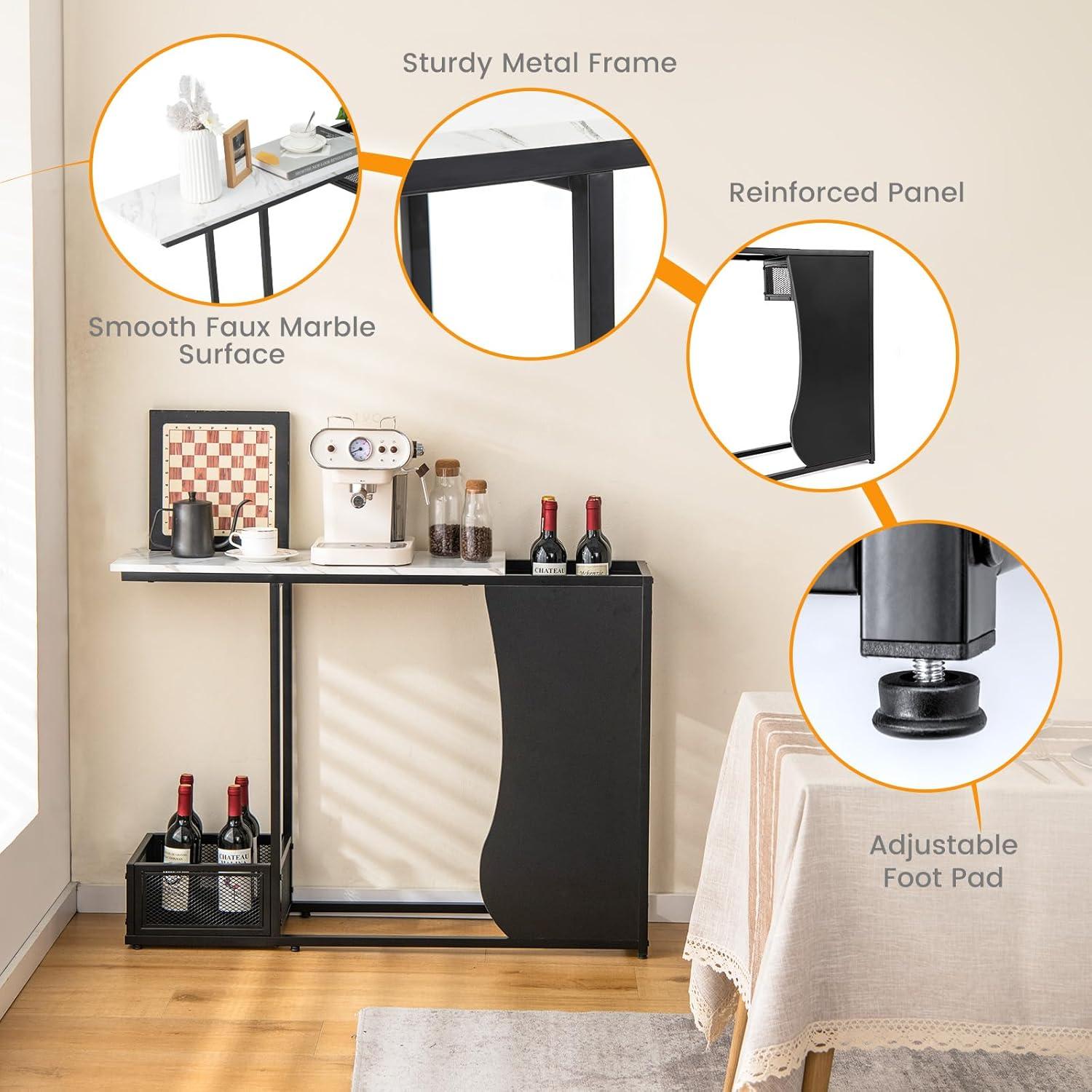 image:imageGiantex 435 Console Table for Entryway Modern Entry Table with Faux Marble Top 2 Mesh Storage Compartments Metal Frame Foyer Table Narrow Sofa Table for Living Room Hallway White Black