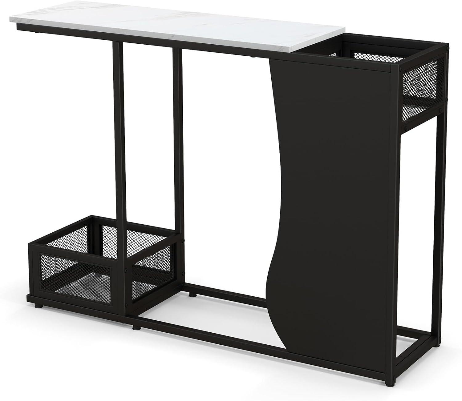 image:imageGiantex 435 Console Table for Entryway Modern Entry Table with Faux Marble Top 2 Mesh Storage Compartments Metal Frame Foyer Table Narrow Sofa Table for Living Room Hallway White Black