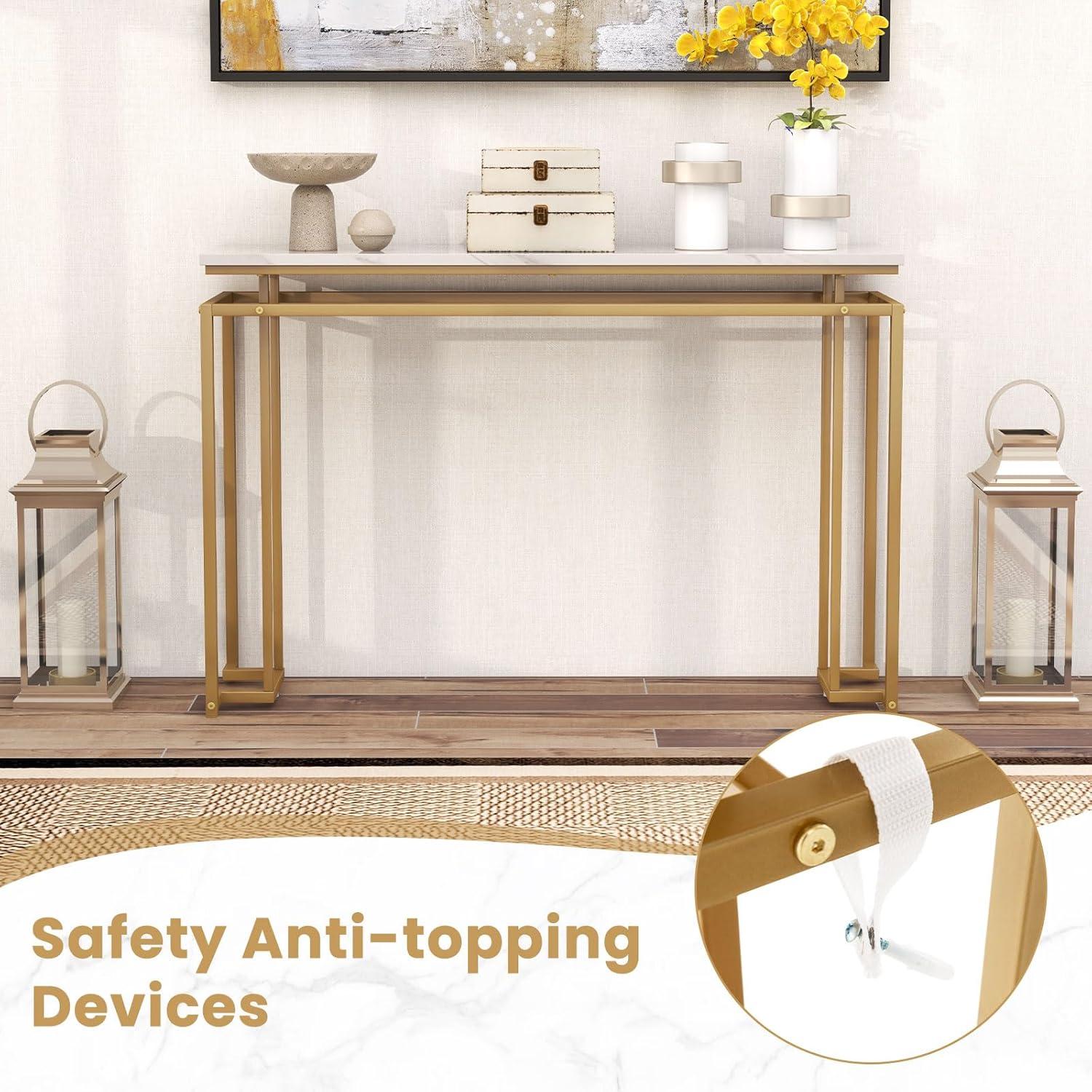 image:imageGiantex 47 Entryway Console Table Modern Hallway Table wGold Metal Frame amp Antitoppling Kit Faux Marble Top Long Sofa Side Table Narrow Entryway Table for Living Room Foyer Entry Table