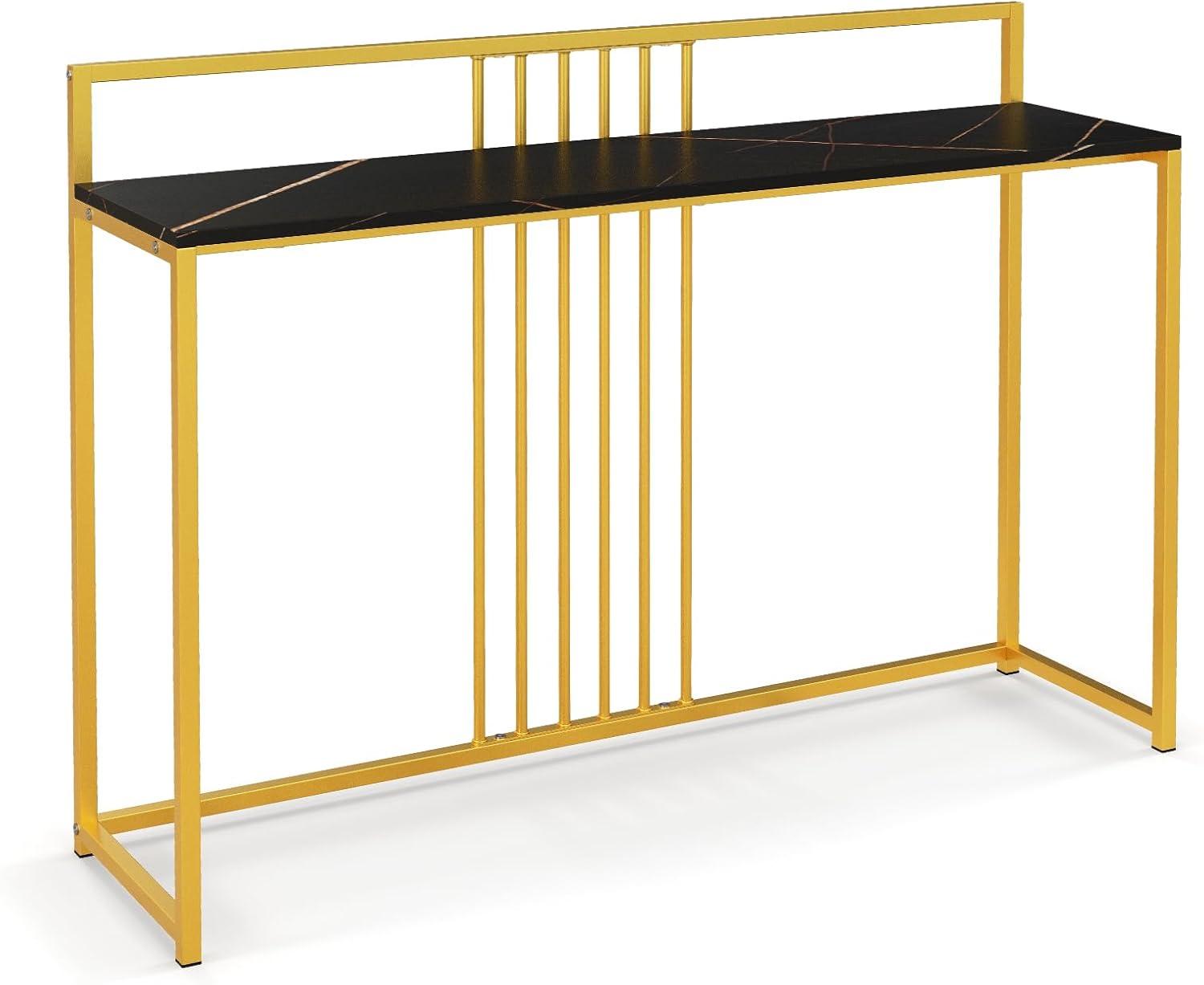 image:imageGiantex 47 Entryway Console Table Narrow Hallway Table wBlack Faux Marble Tabletop amp Sturdy Gold Frame AntiTipping Kits Modern Foyer Table Behind Couch Sofa Table for Living Room Entry Table