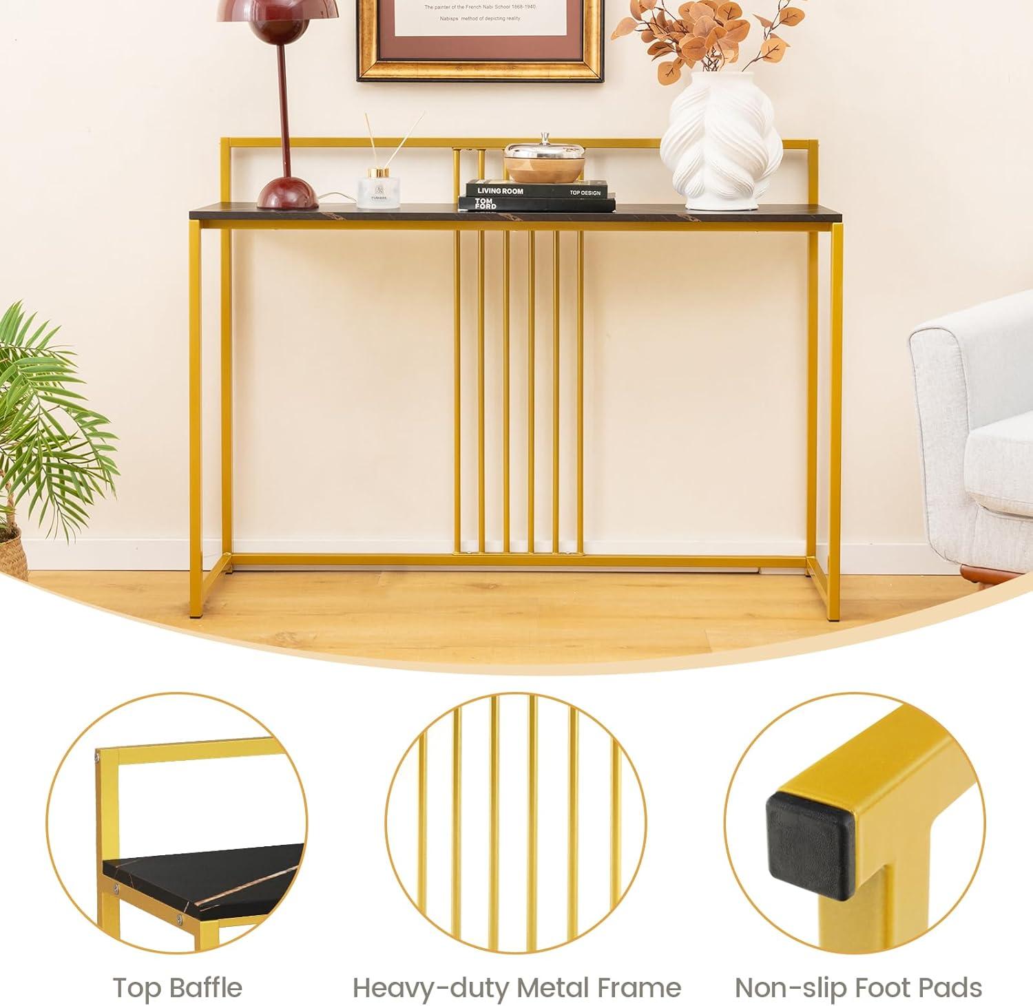 image:imageGiantex 47 Entryway Console Table Narrow Hallway Table wBlack Faux Marble Tabletop amp Sturdy Gold Frame AntiTipping Kits Modern Foyer Table Behind Couch Sofa Table for Living Room Entry Table