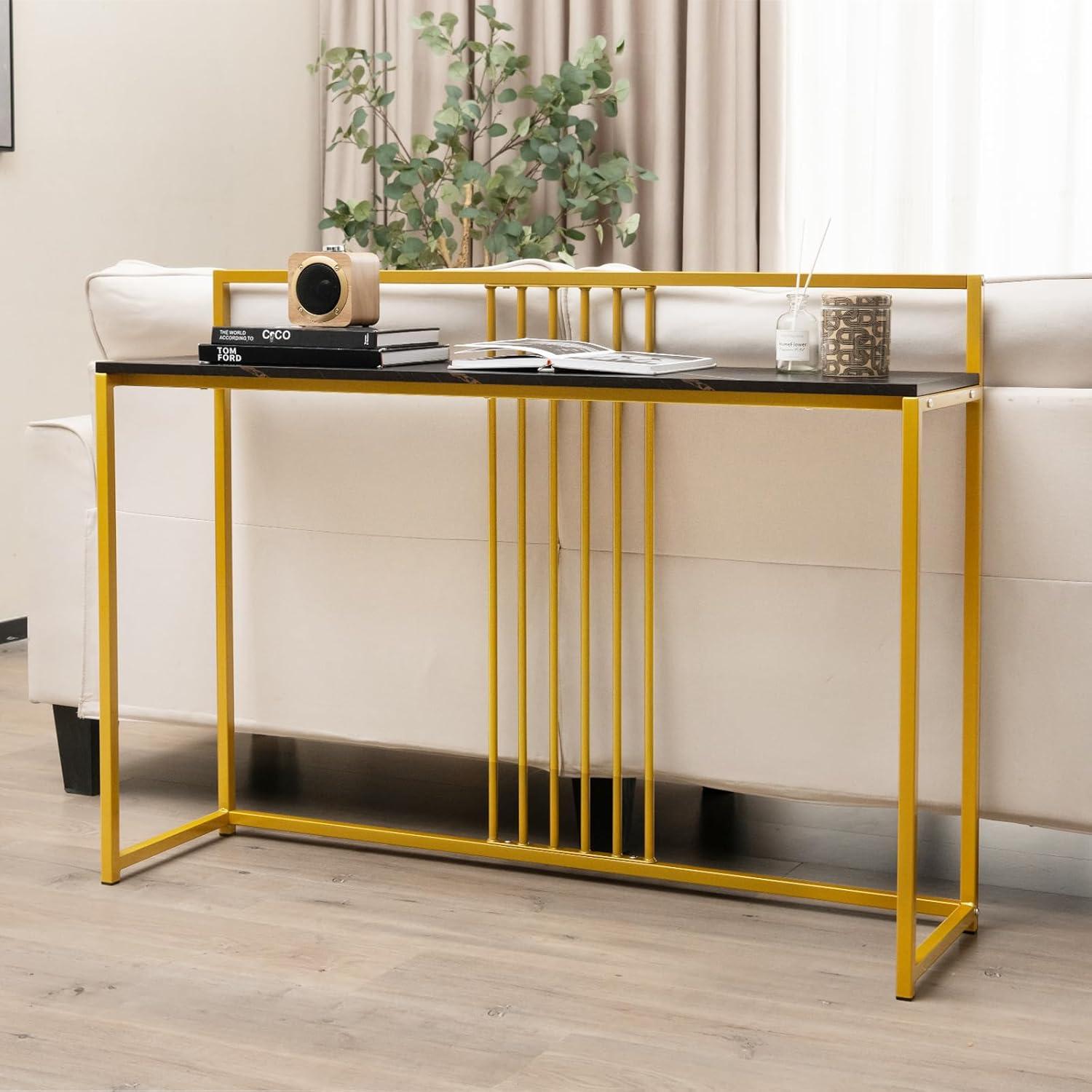 image:imageGiantex 47 Entryway Console Table Narrow Hallway Table wBlack Faux Marble Tabletop amp Sturdy Gold Frame AntiTipping Kits Modern Foyer Table Behind Couch Sofa Table for Living Room Entry Table