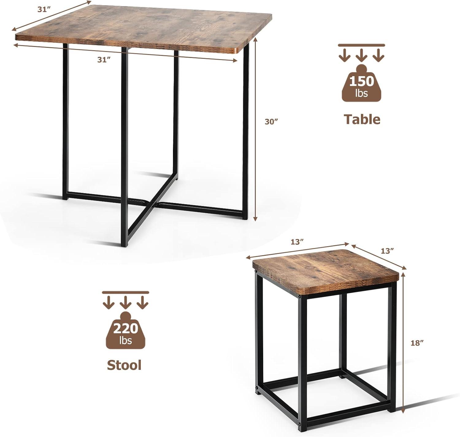 image:imageGiantex 5 Piece Dining Table Set Dining Set for 4 with Square Stools Small Kitchen Table Set with Metal Frame Compact Design for Small Space Home Kitchen Bar Pub ApartmentWalnut Black