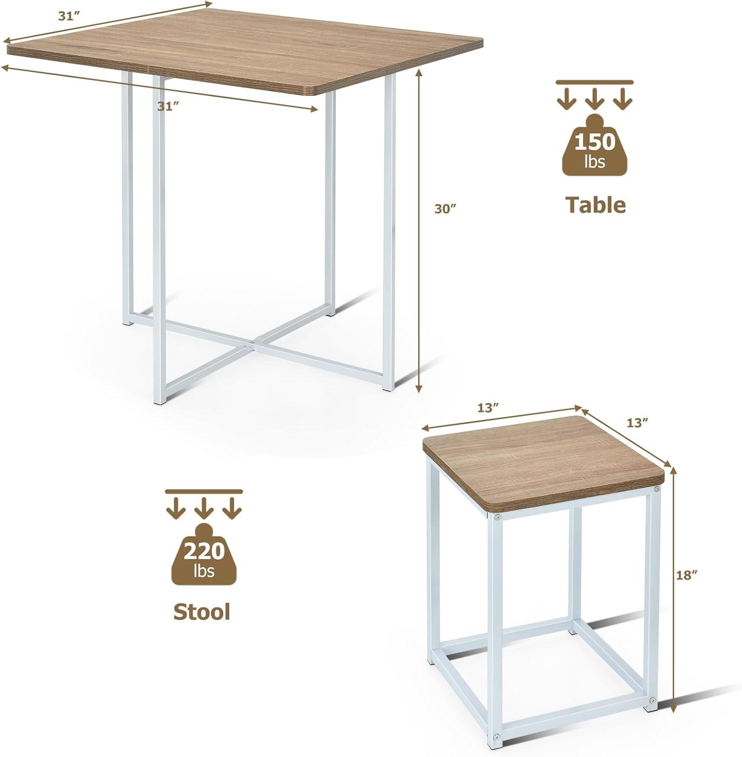 image:imageGiantex 5 Piece Dining Table Set Dining Set for 4 with Square Stools Small Kitchen Table Set with Metal Frame Compact Design for Small Space Home Kitchen Bar Pub ApartmentBeige White