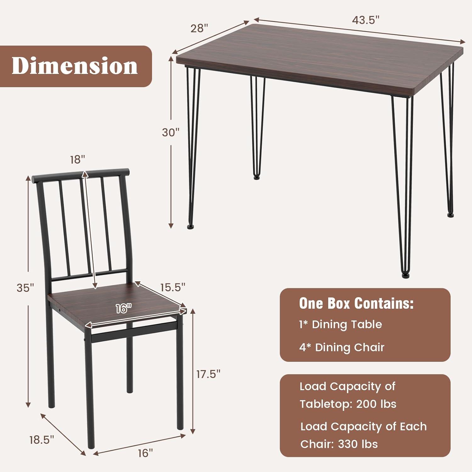 image:imageGiantex 5Piece Dining Table Set MidCentury Kitchen Table Set for 4 Wooden Table amp 4 Chairs with Metal Frame SpaceSaving Dinette Set for Small Place Kitchen Dining Room Cherry Brown