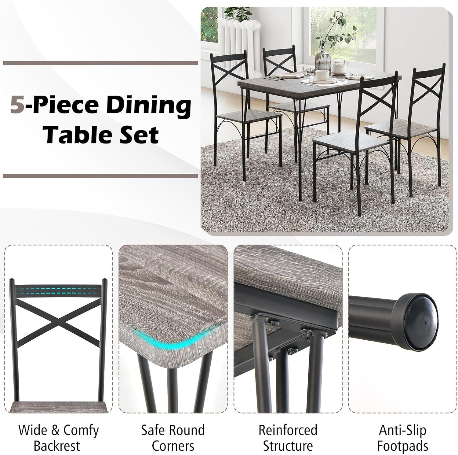 image:imageGiantex 5Piece Dining Table Set Modern Rectangular Dining Table amp 4 Dining Chairs Set with Metal Frame Kitchen Table and Chairs Set for Small Space Dinette Breakfast Nook Black Oak