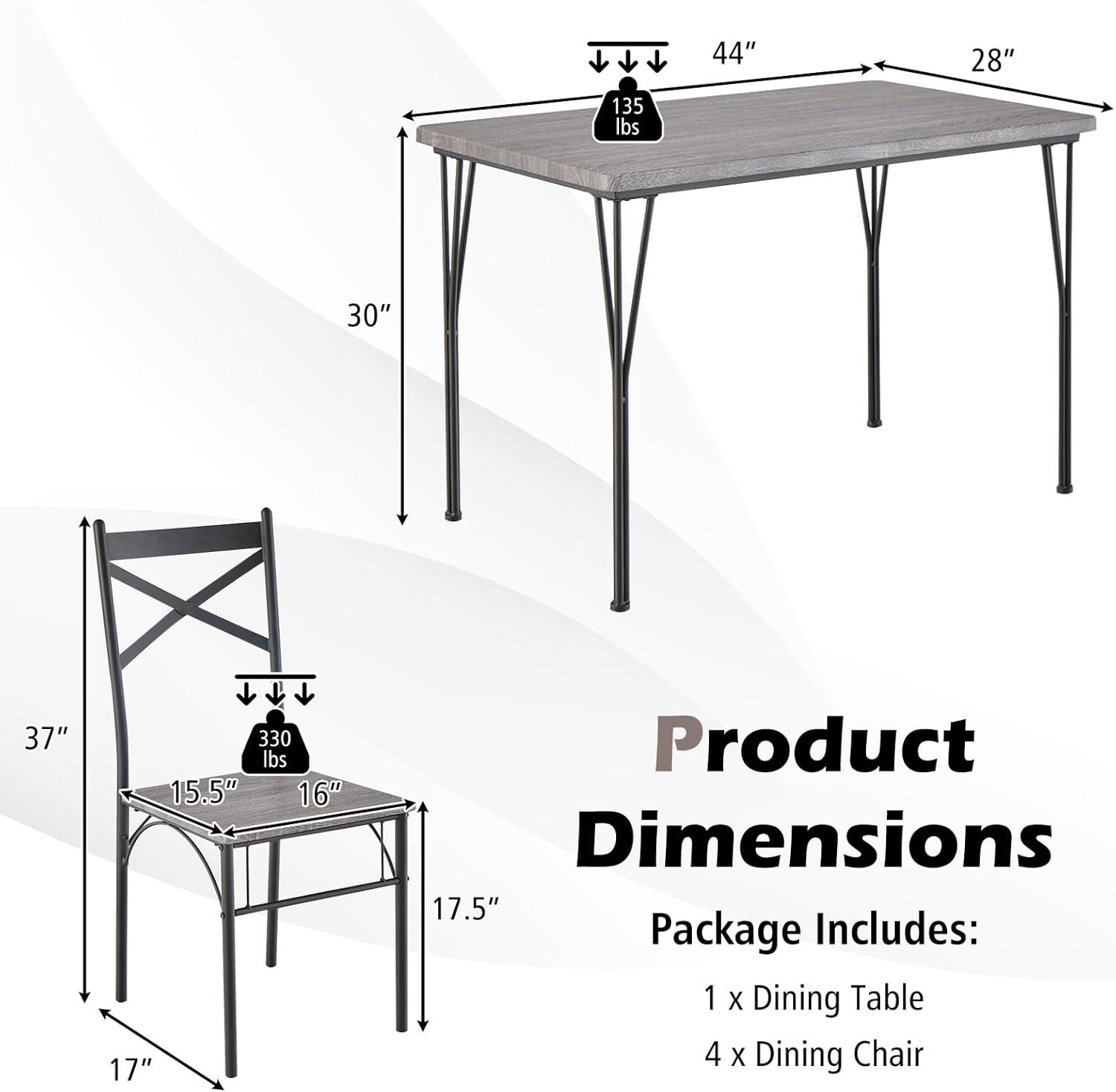 image:imageGiantex 5Piece Dining Table Set Modern Rectangular Dining Table amp 4 Dining Chairs Set with Metal Frame Kitchen Table and Chairs Set for Small Space Dinette Breakfast Nook Black Oak