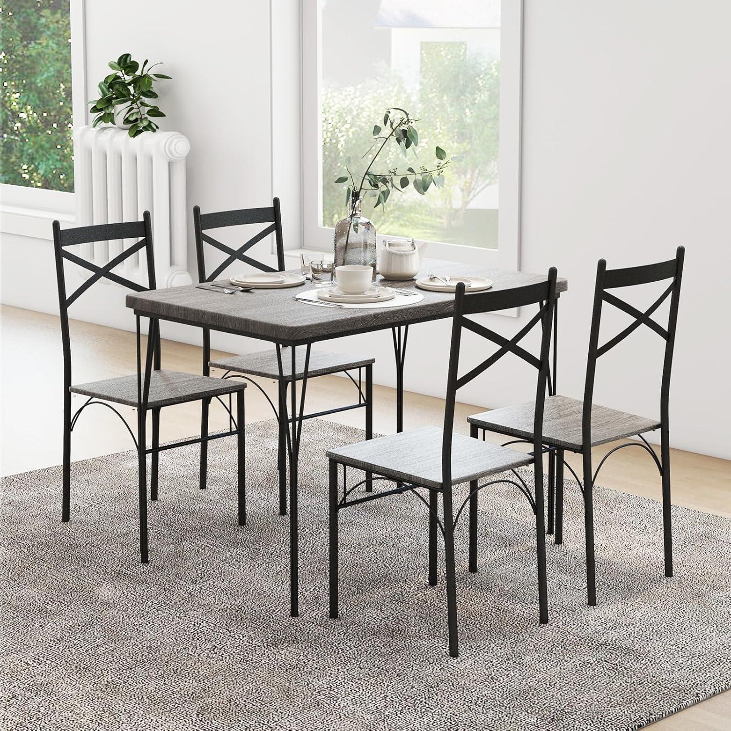 image:imageGiantex 5Piece Dining Table Set Modern Rectangular Dining Table amp 4 Dining Chairs Set with Metal Frame Kitchen Table and Chairs Set for Small Space Dinette Breakfast Nook Black Oak